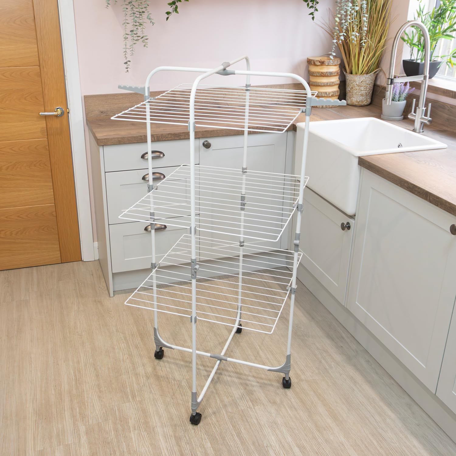 JVL Foldable 3 Tier Drying Rack - 28m Drying Space | Lightweight & Space Saving | White 5