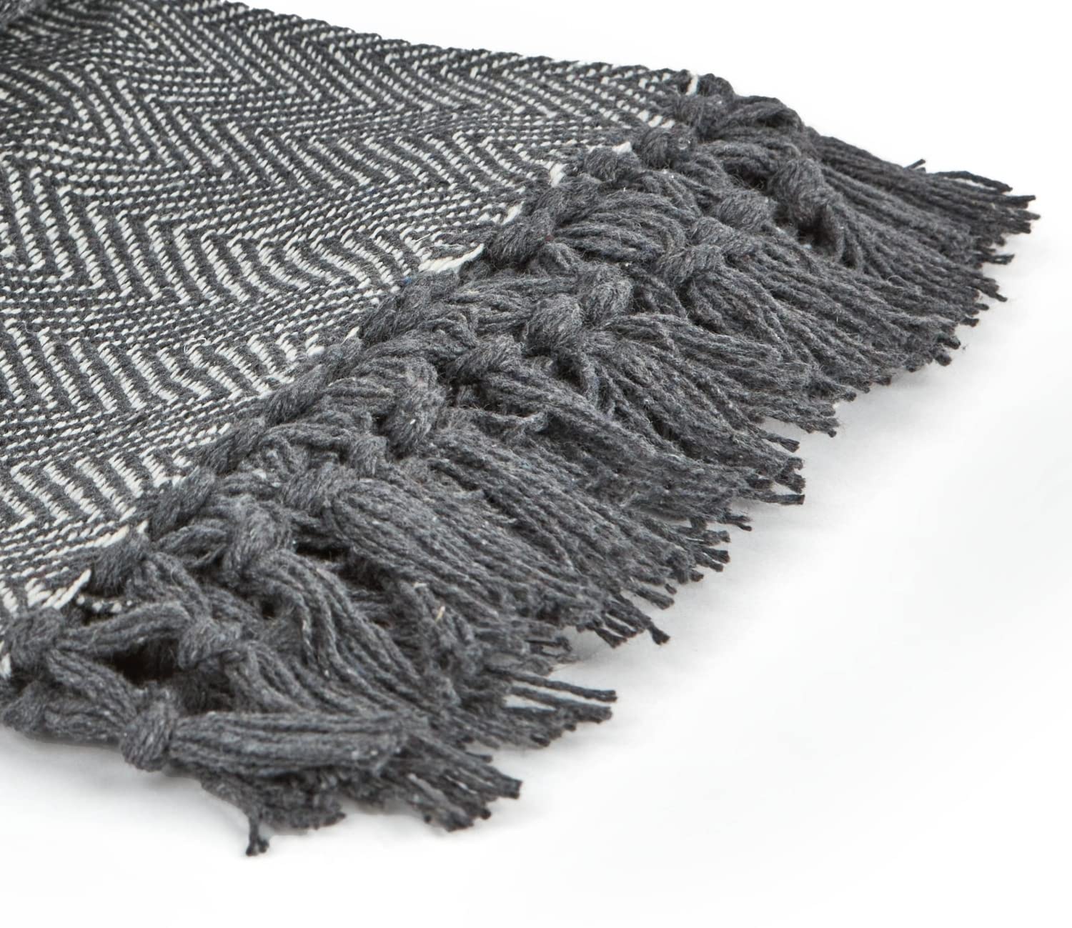 Emma Barclay Herringbone Throw Blanket - 100% Recycled Cotton | Silver Grey | 50x60 Inches (127x152cm) 3