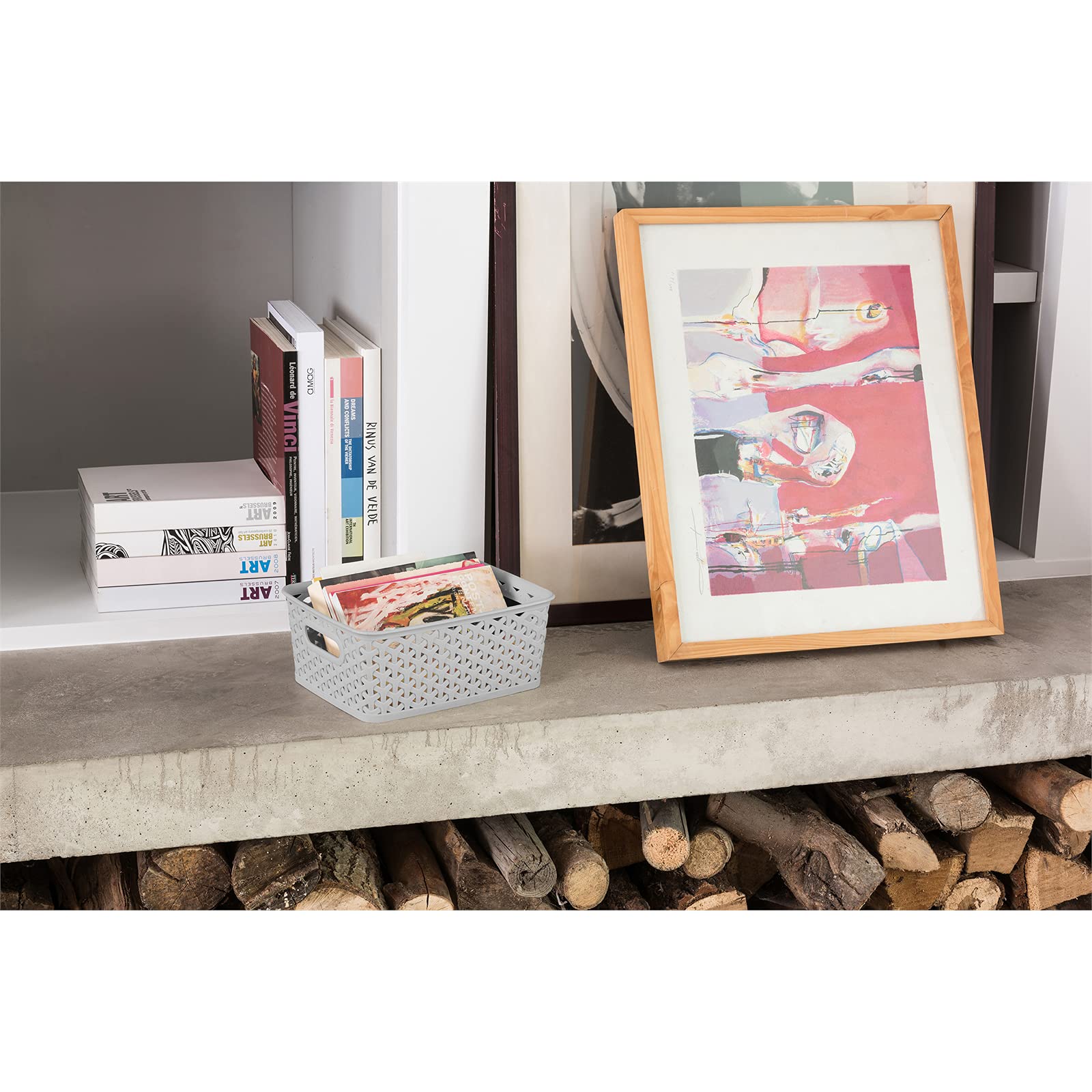 CURVER My Style Rattan Effect Shelf Basket Set - 4 Pack, 4L Capacity, Grey | W25 x D20 x H10 cm 4