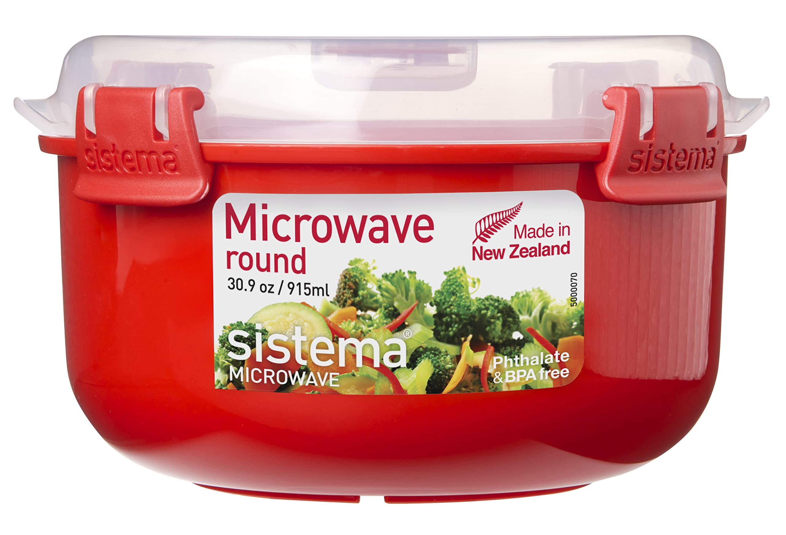 Sistema Microwave Round Bowl Container - 915 ml Capacity | BPA-Free Plastic | Red/Clear 7