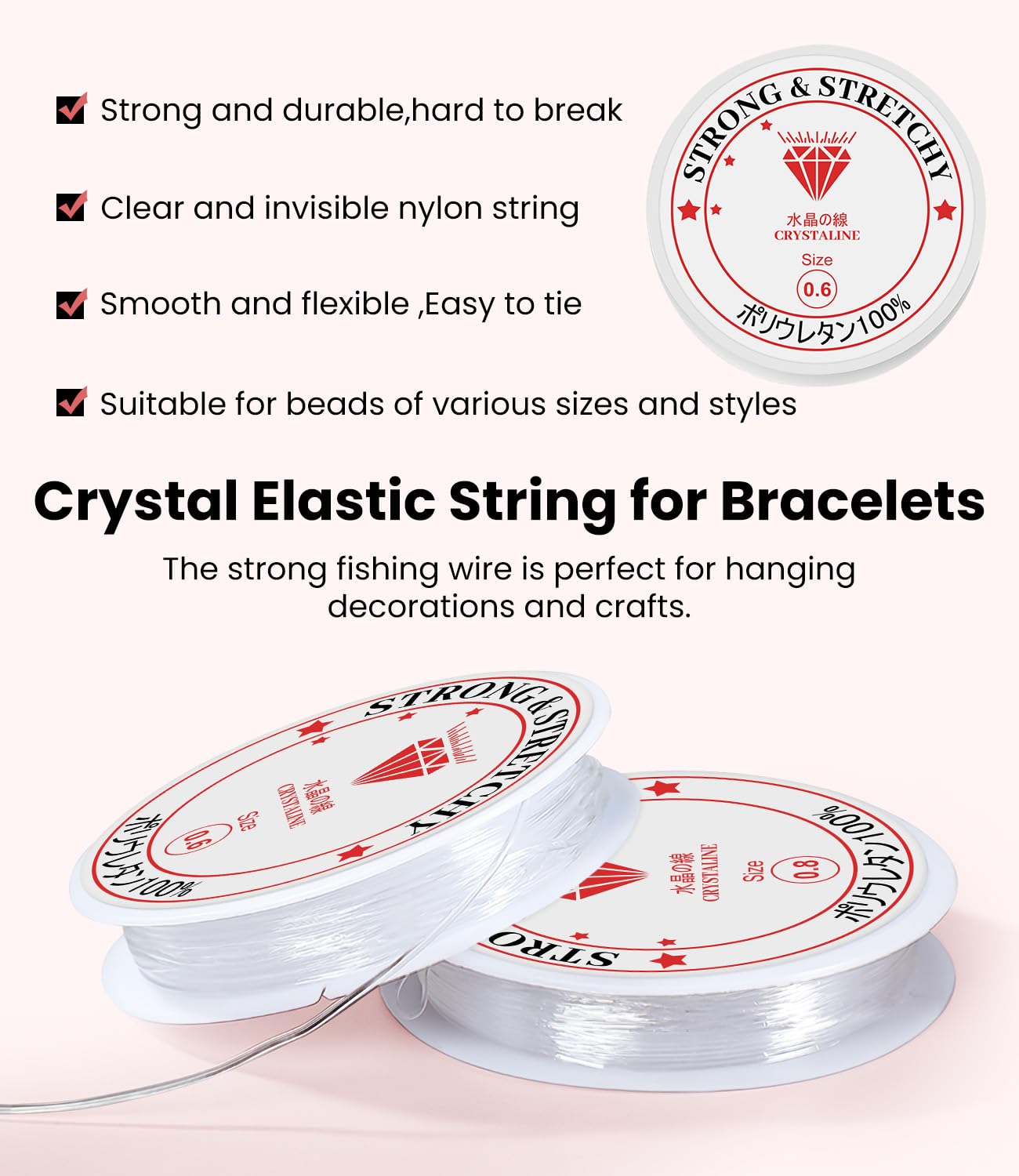 Lafefe Elastic Bracelet String Kit - 0.6mm (15m) & 0.8mm (6.5m) Transparent Nylon Cord for Jewellery Making 3