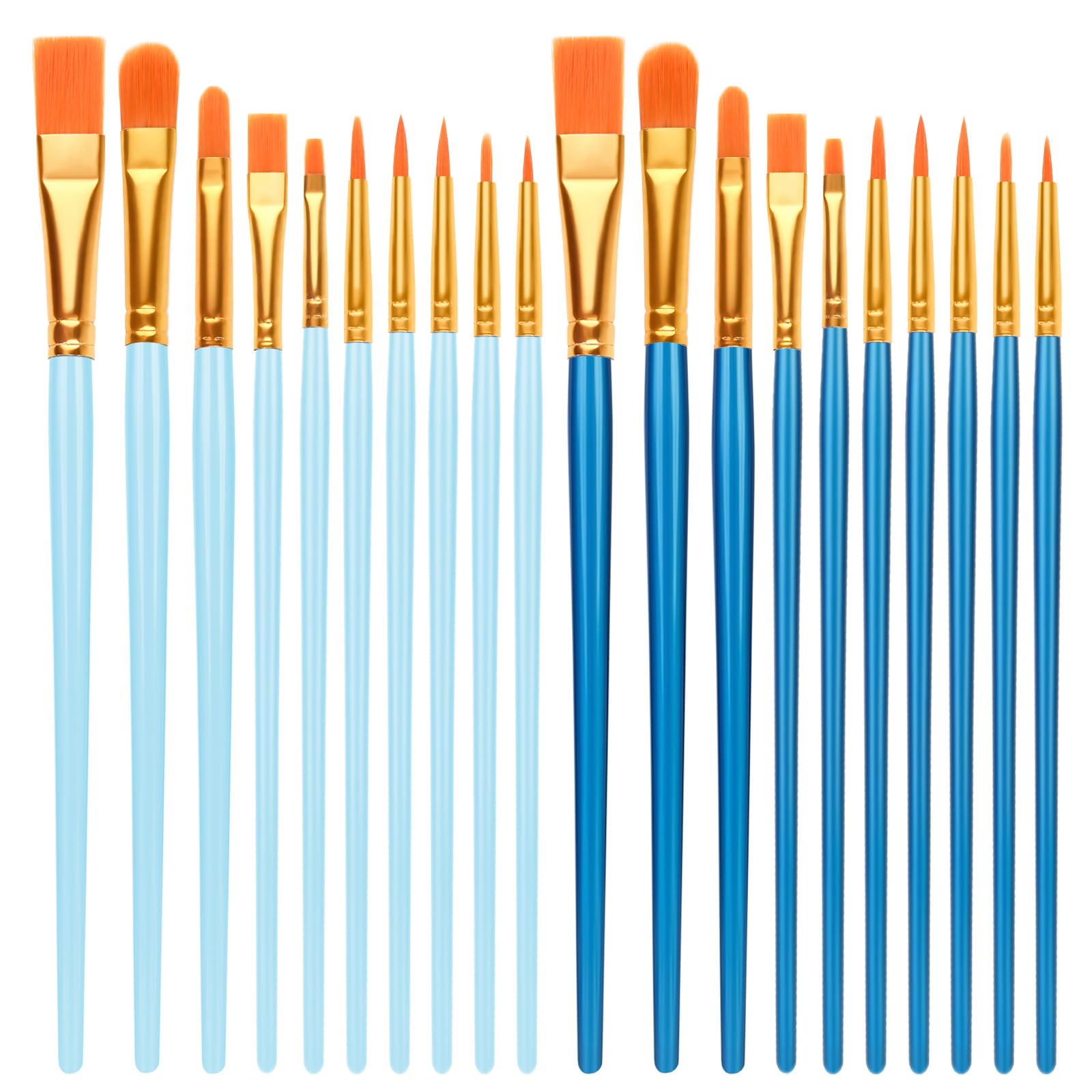 Lafefe 20 PCS Nylon Hair Paint Brush Set for Acrylic Oil Watercolor Gouache | Deep Blue + Sky Blue 1