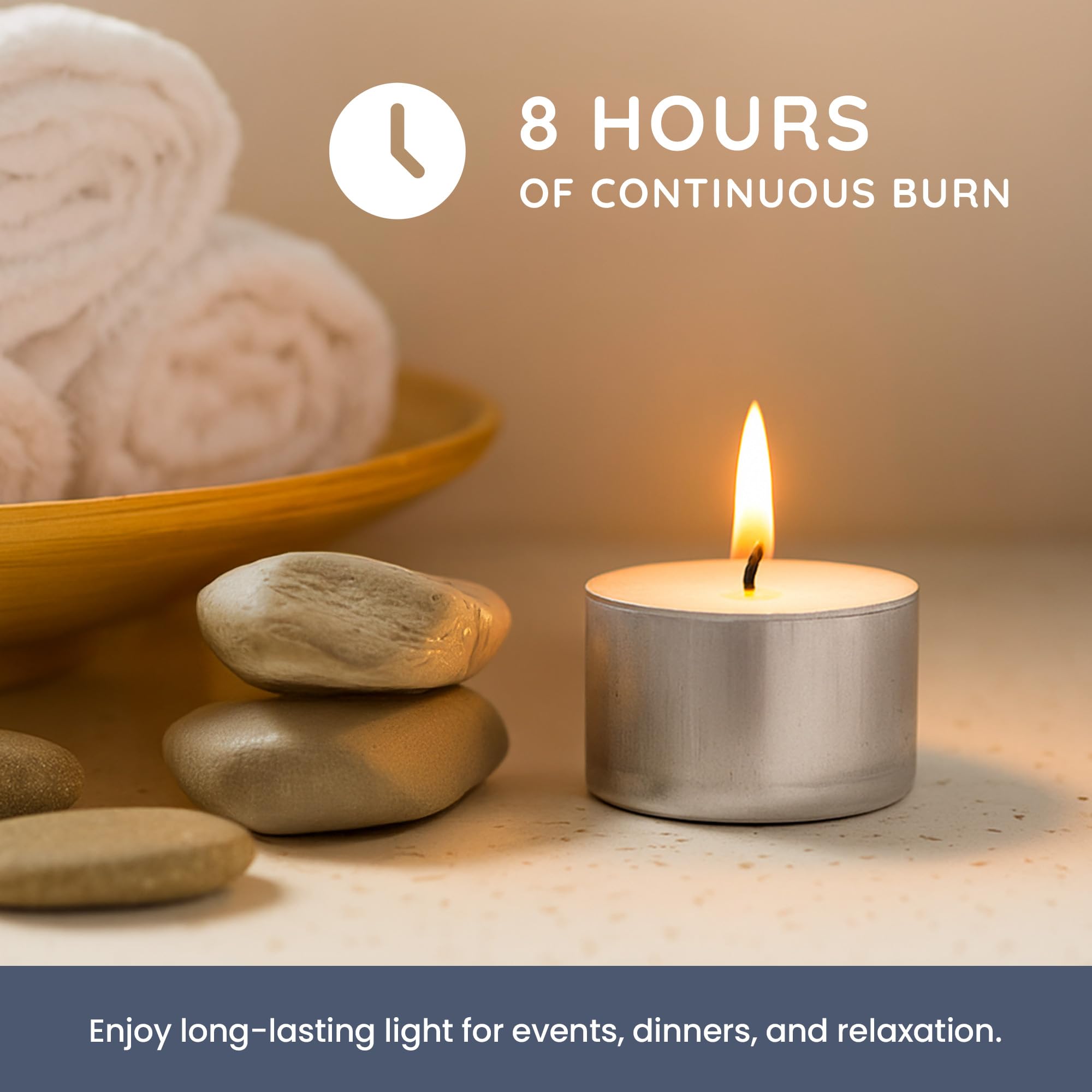 CUQOO Unscented Tealight Candles - 8 Hour Burn Time | 50 Pack | Plant-based Wax 2