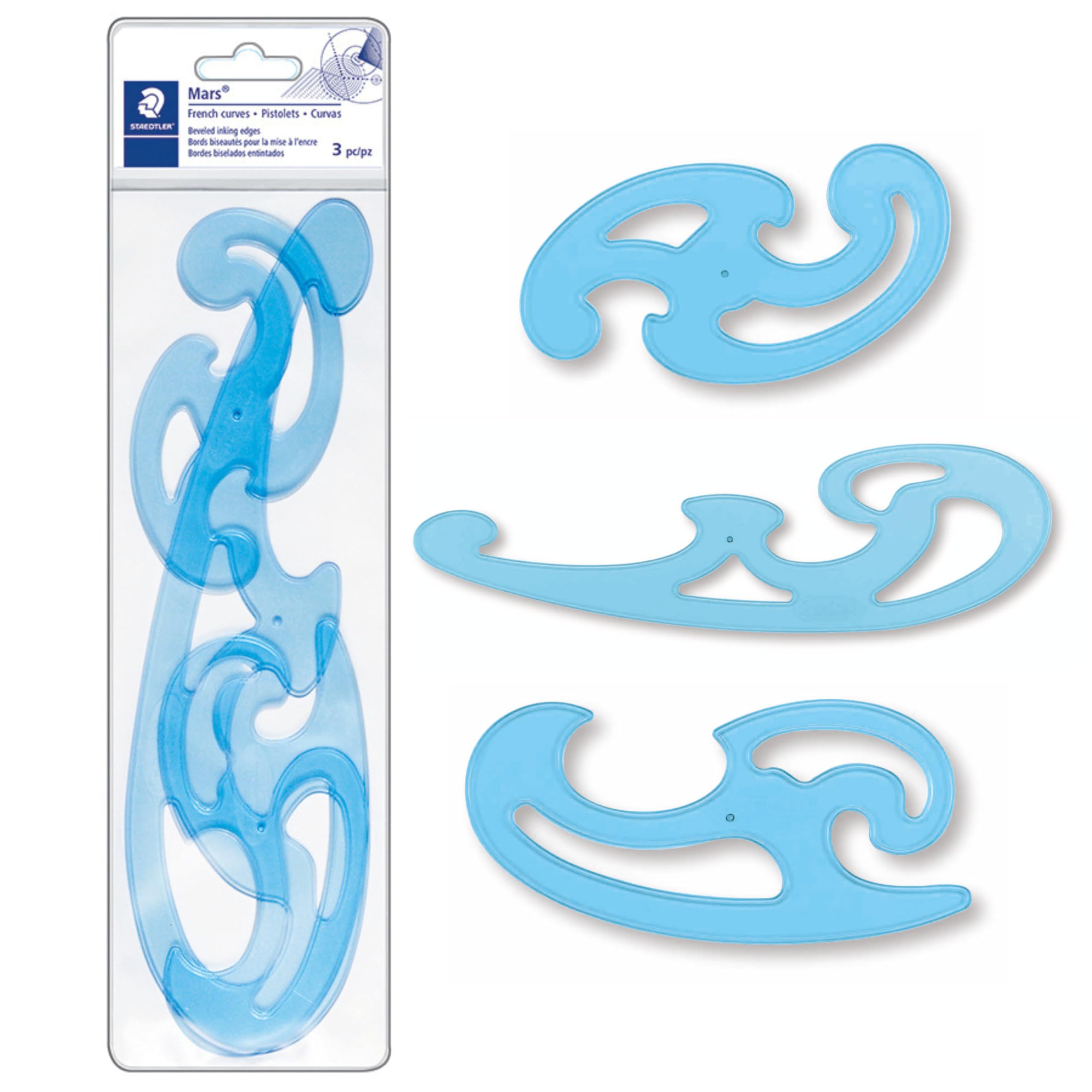 STAEDTLER Mars French Curve Template Set (3 Assorted) | Transparent Blue Plastic 1