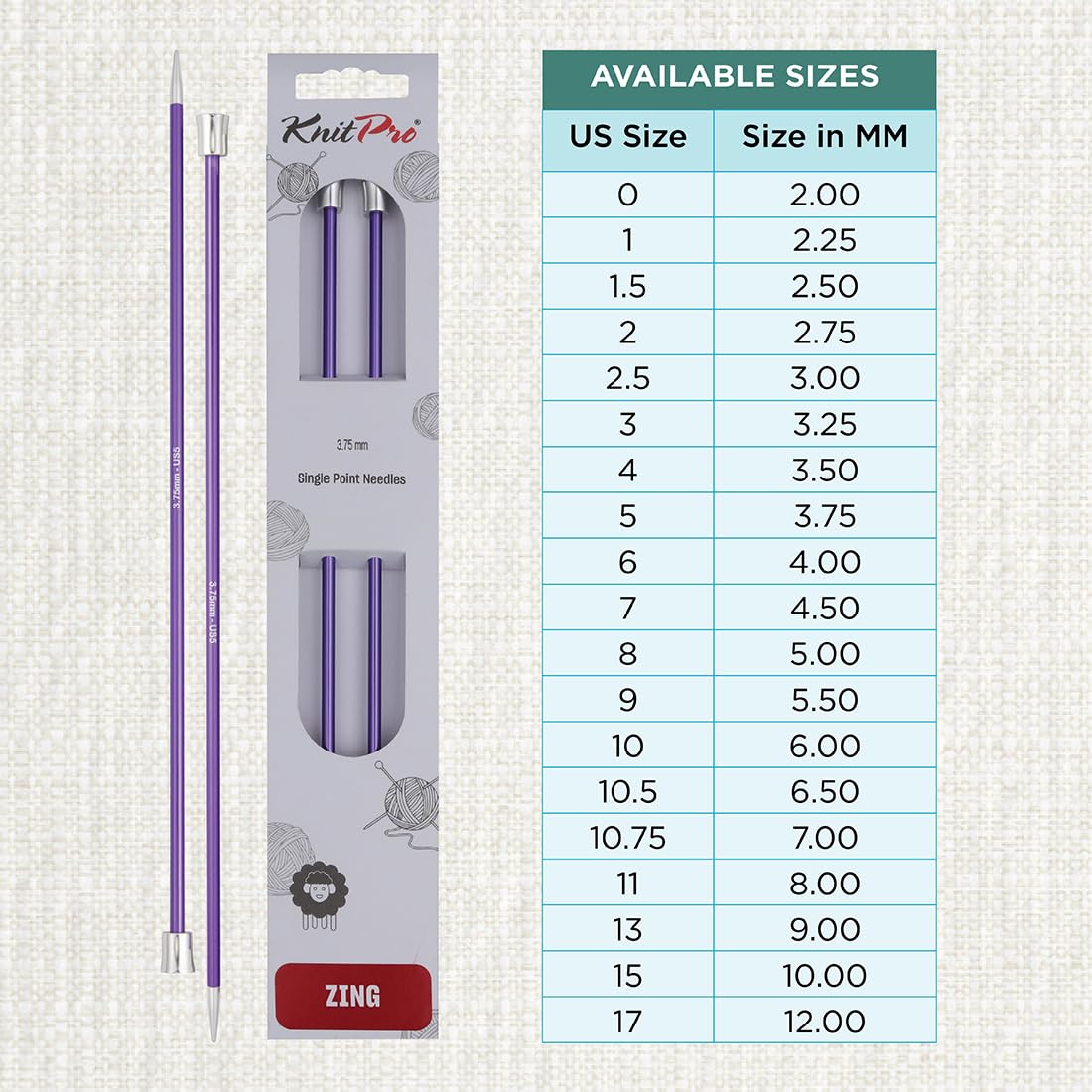 KnitPro Zing Single Pointed Knitting Needles - 3.75mm (US Size 5) | 14" (35cm) Length | Amethyst 4