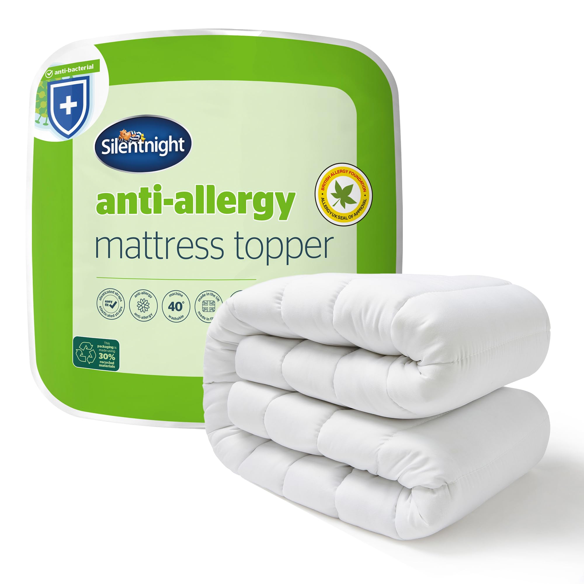 Silentnight Anti-Allergy Double Mattress Topper | Microfibre | Elasticated Straps 1