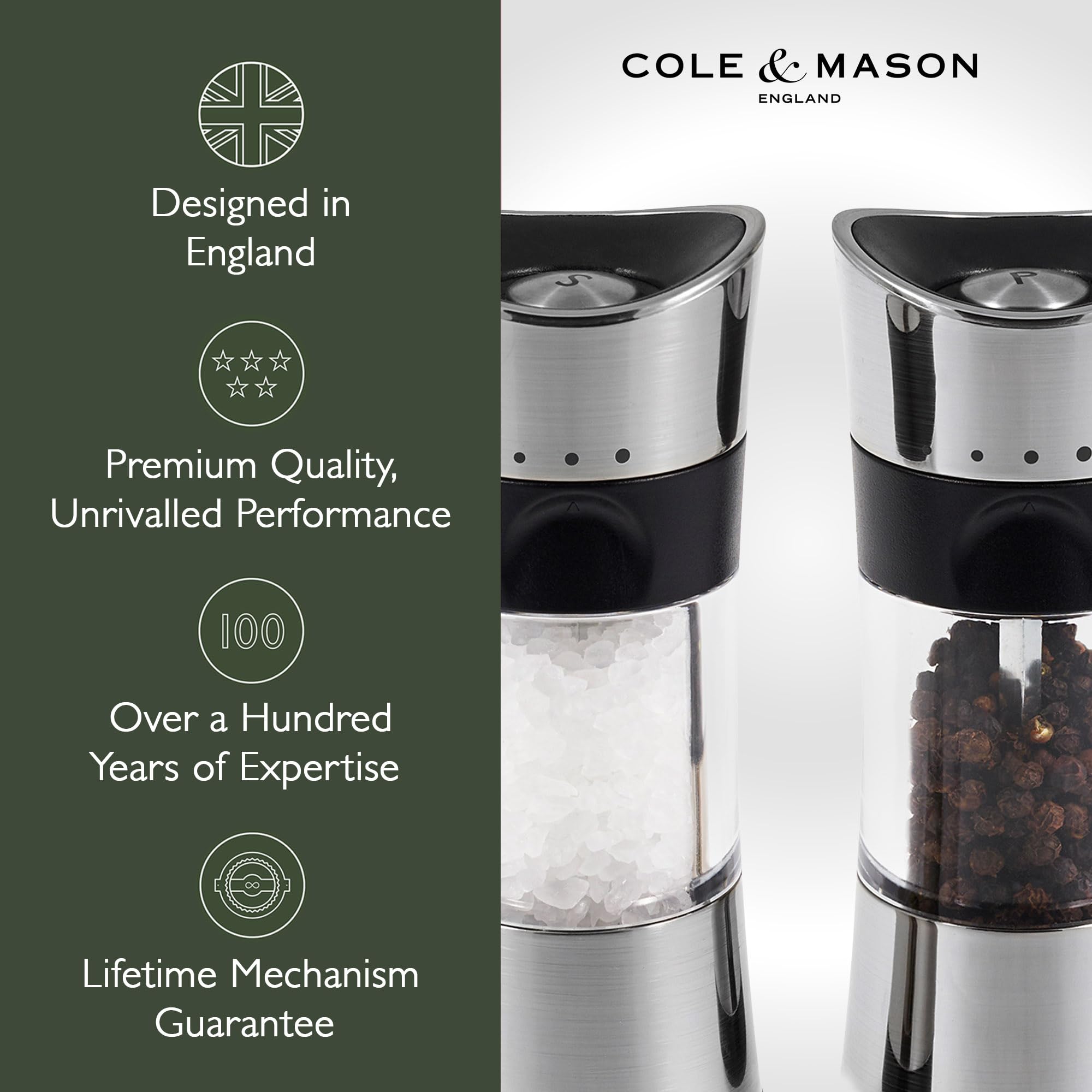 Cole & Mason H306598P Precision Horsham Inverta Salt and Pepper Mill Gift Set | Manual Grinders | 15 cm Tall | Chrome 2