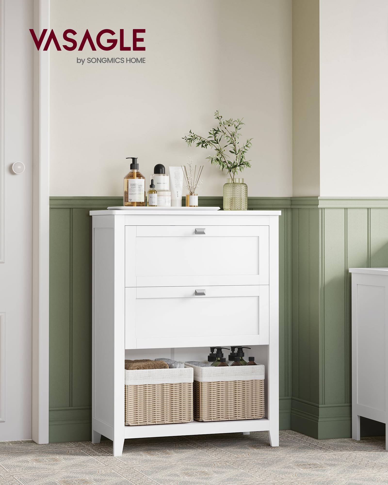 VASAGLE Bathroom Floor Cabinet - Cloud White | 2 Drawers, 1 Shelf, Rattan Baskets | 30x60x80 cm 2