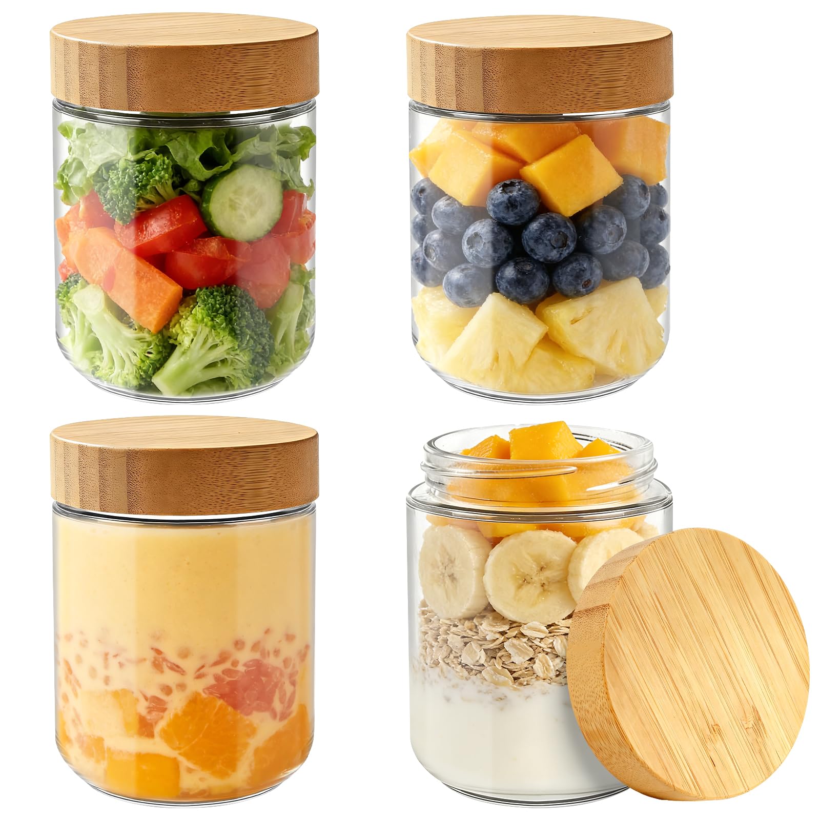 MOXYOY Overnight Oats Jars with Lids - 4 Pack Glass Containers, Airtight & Leakproof | 500ml 1