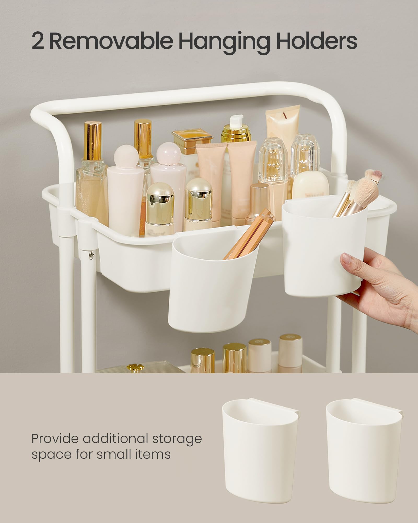 SONGMICS 3-Tier Rolling Storage Cart with Handle | Plastic Alloy Steel | White 5