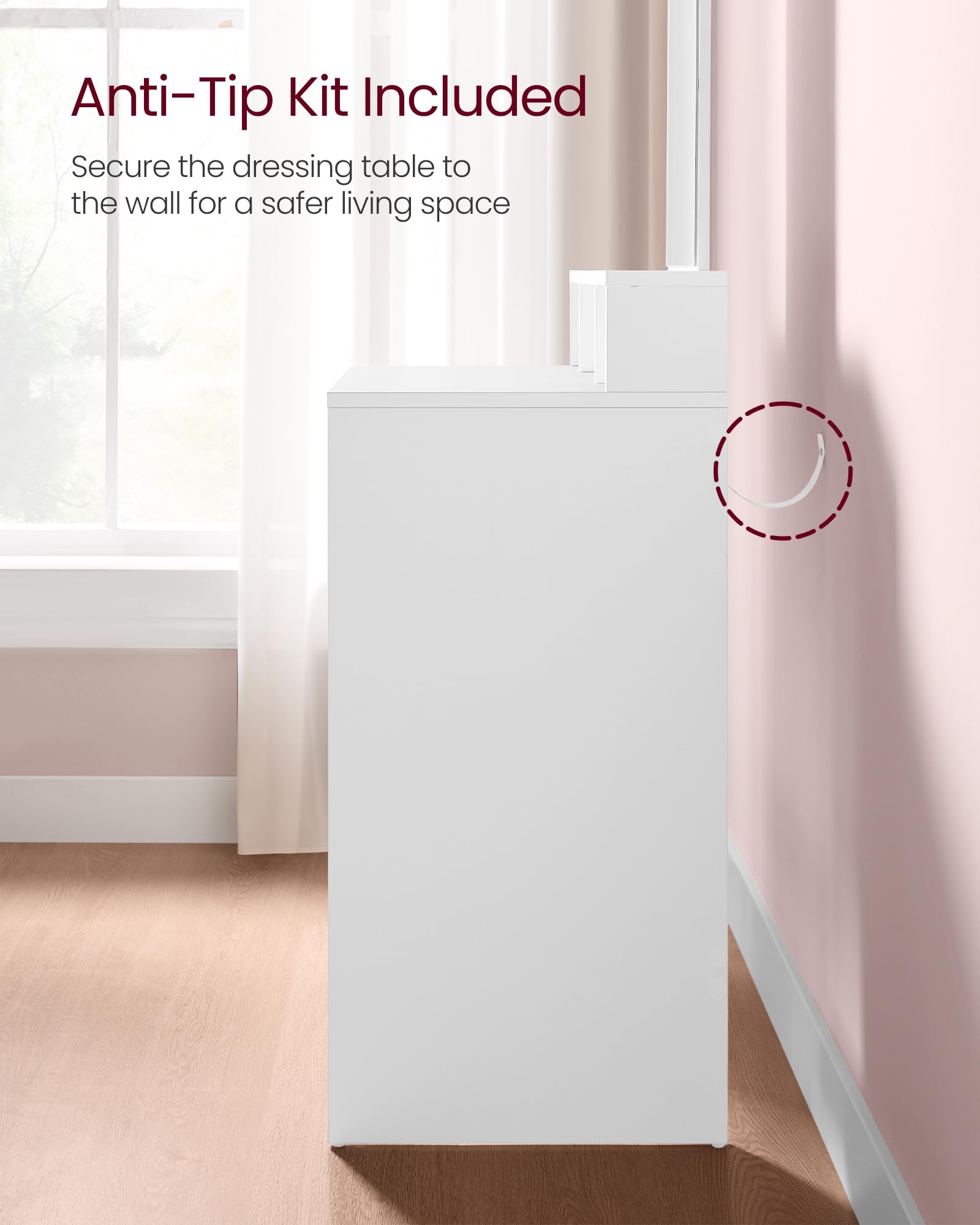 VASAGLE KAILYN Collection Dressing Table with Large Mirror | 60W x 127H cm | White 6