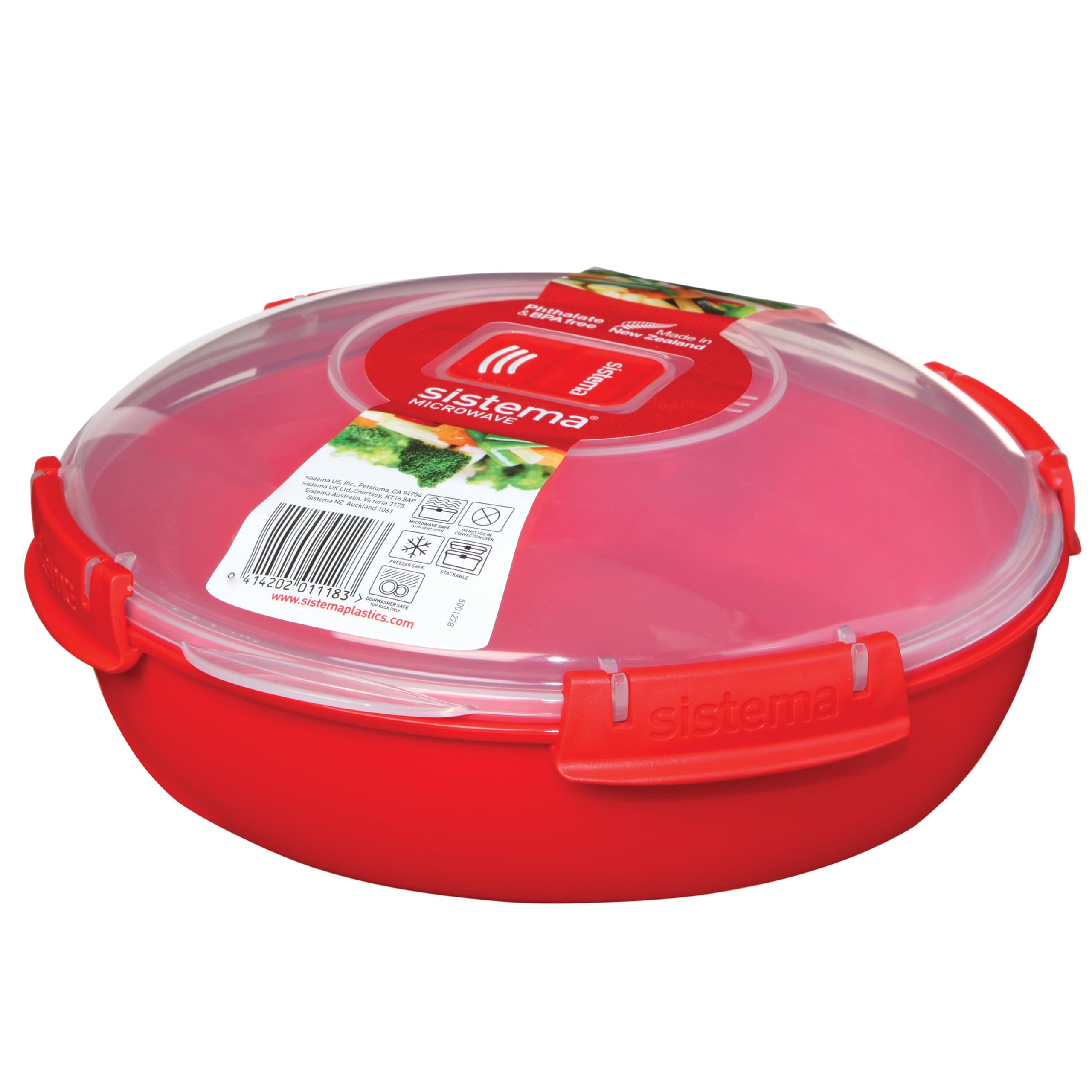 Sistema Round Microwave Container - 1.3L Capacity | Steam Release Vent | Red Plastic | 1 Count 1