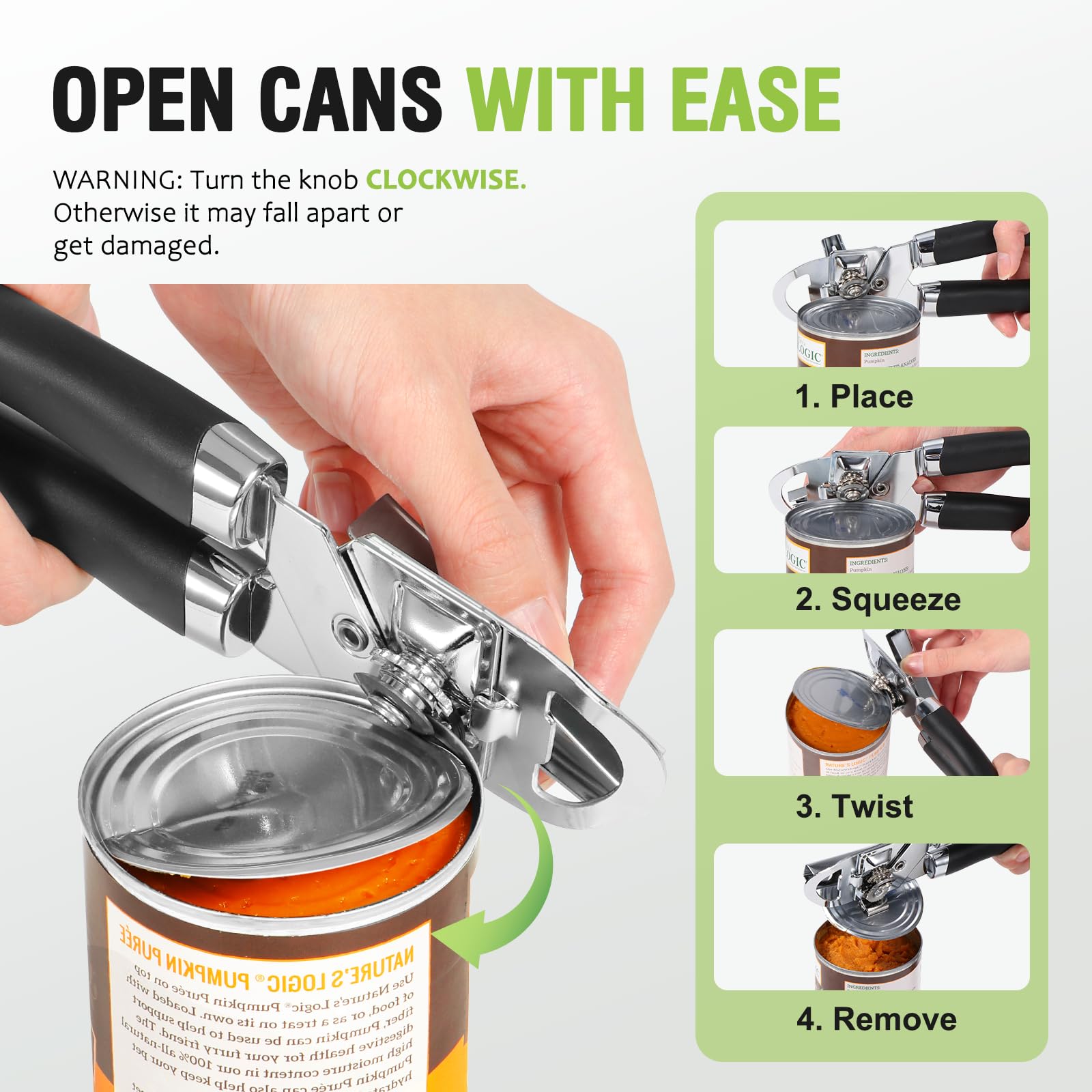 Diboniur Heavy Duty Manual Can Opener - Stainless Steel, 3-in-1 Functionality | Black 7