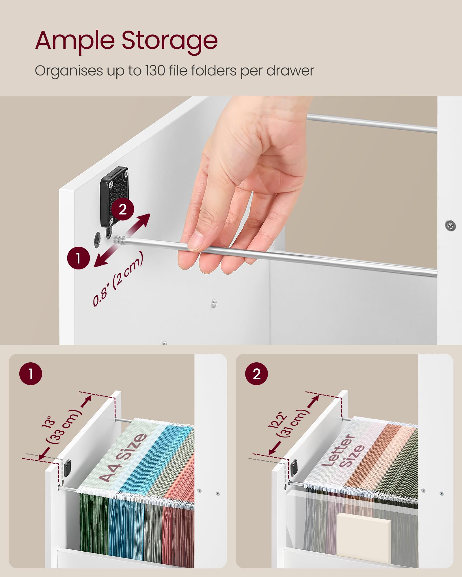 VASAGLE Vertical File Cabinet - 4 Lockable Drawers | A4 & Letter Size | Cloud White 5