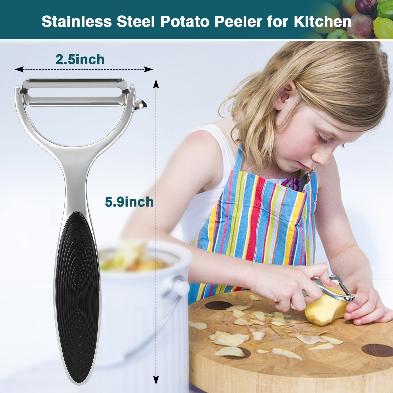 Allinone-Kitchen Stainless Steel Y Peeler - Ultra-Sharp Rotating Blade | Non-Slip Grip | Dig Tool 5