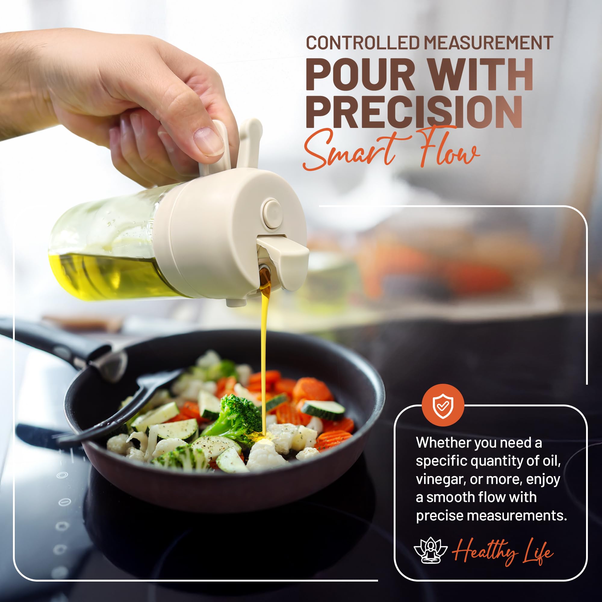 PORTENTUM 500ml Glass Oil Sprayer & Dispenser Bottle for Cooking, Grilling, Frying | 2 in 1 Function 3