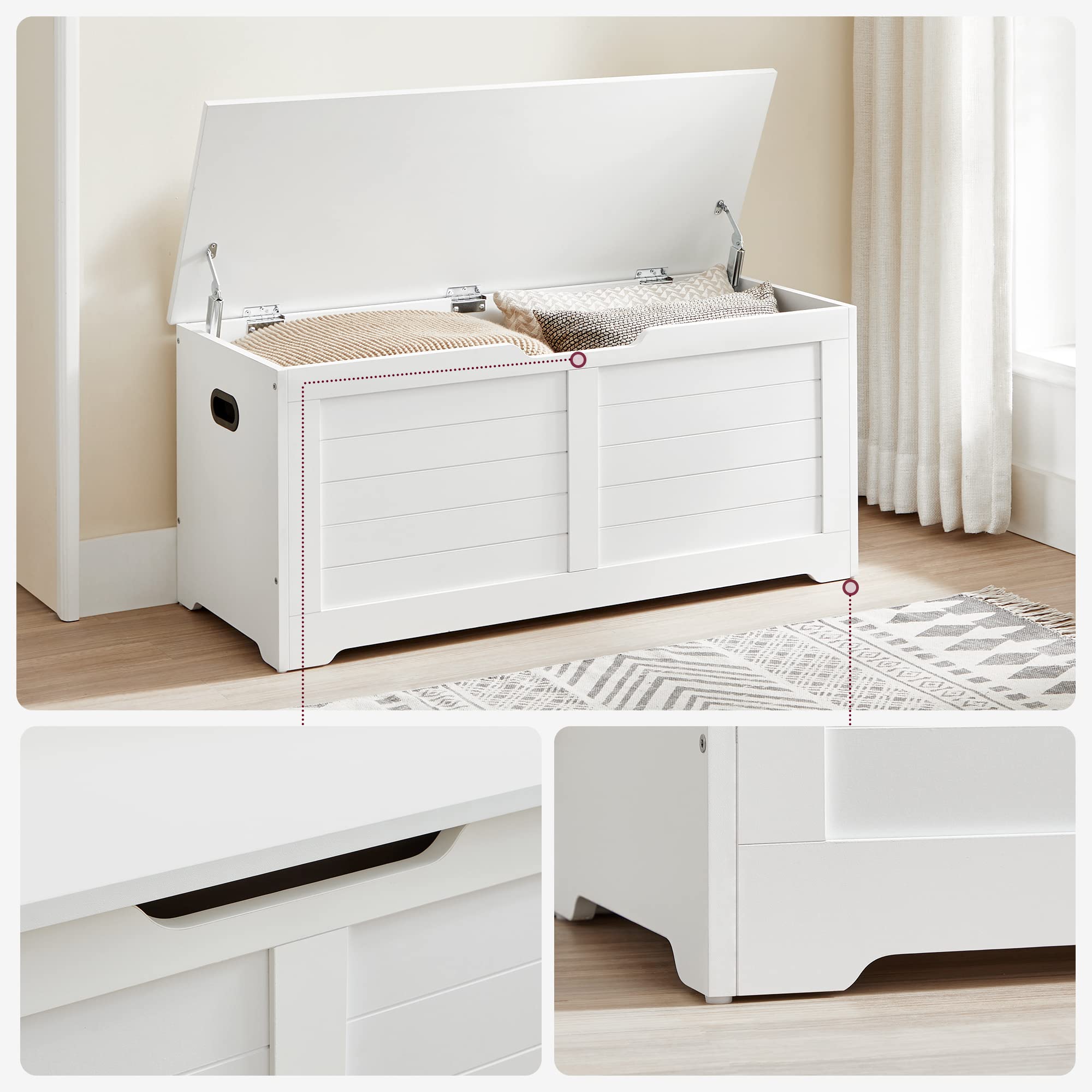 VASAGLE Storage Bench with 2 Safety Hinges | Matte White | 100cm Wide | 100kg Load Capacity 7