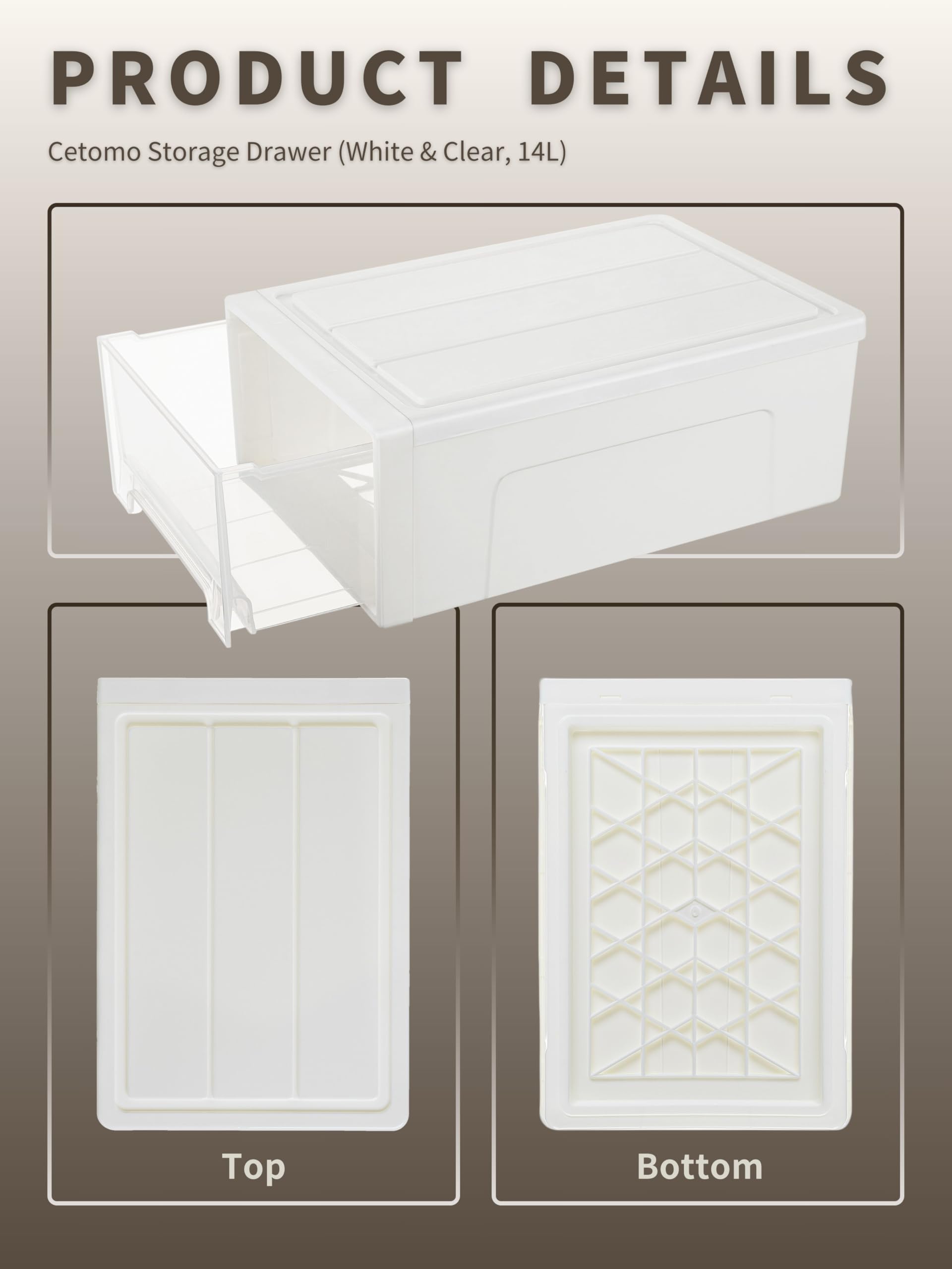 Cetomo Plastic Storage Drawers Unit - 3 Drawers, 14L Each, Clear | Stackable, Durable Polypropylene 4