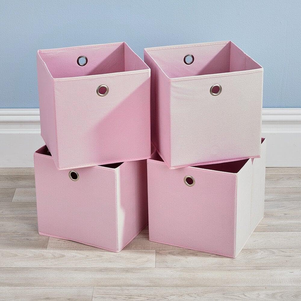 Home Source Cube Storage Boxes - Collapsible Canvas Bins | 4 Piece Set | Pink 1