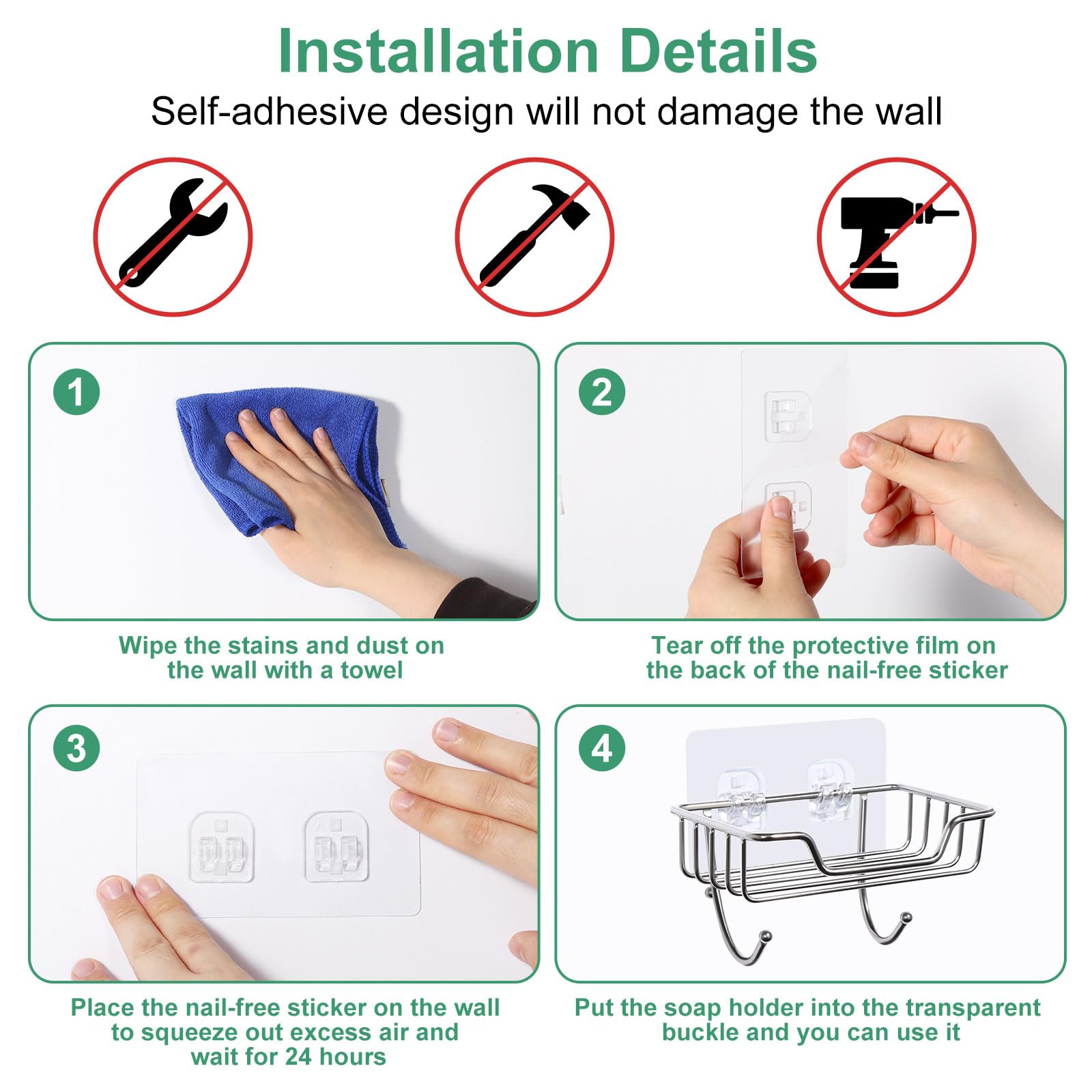 Uten Stainless Steel Soap Dish Holder with Adhesive Hook for Shower Bathroom Kitchen | Rustproof 4