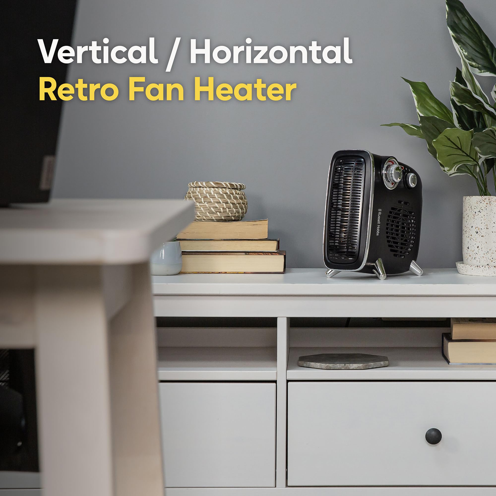 Russell Hobbs Retro Fan Heater 1.8kW | Vertical/Horizontal Use | Black | RHRETHFH1001B 3
