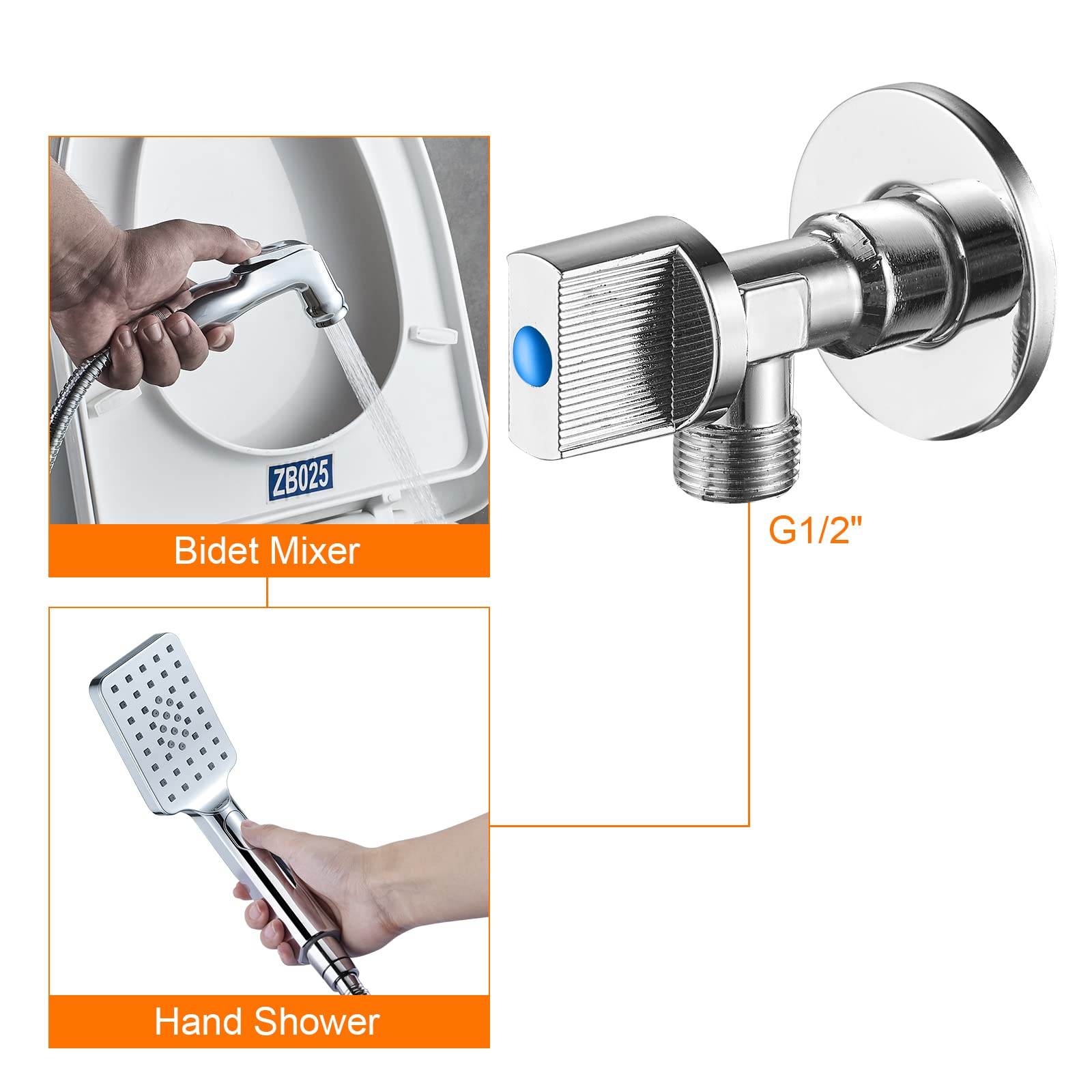 Ibergrif M22008 Angled Water Valve - Wall Mounted Isolation Tap, G1/2', Chrome Brass, Set of Two 4