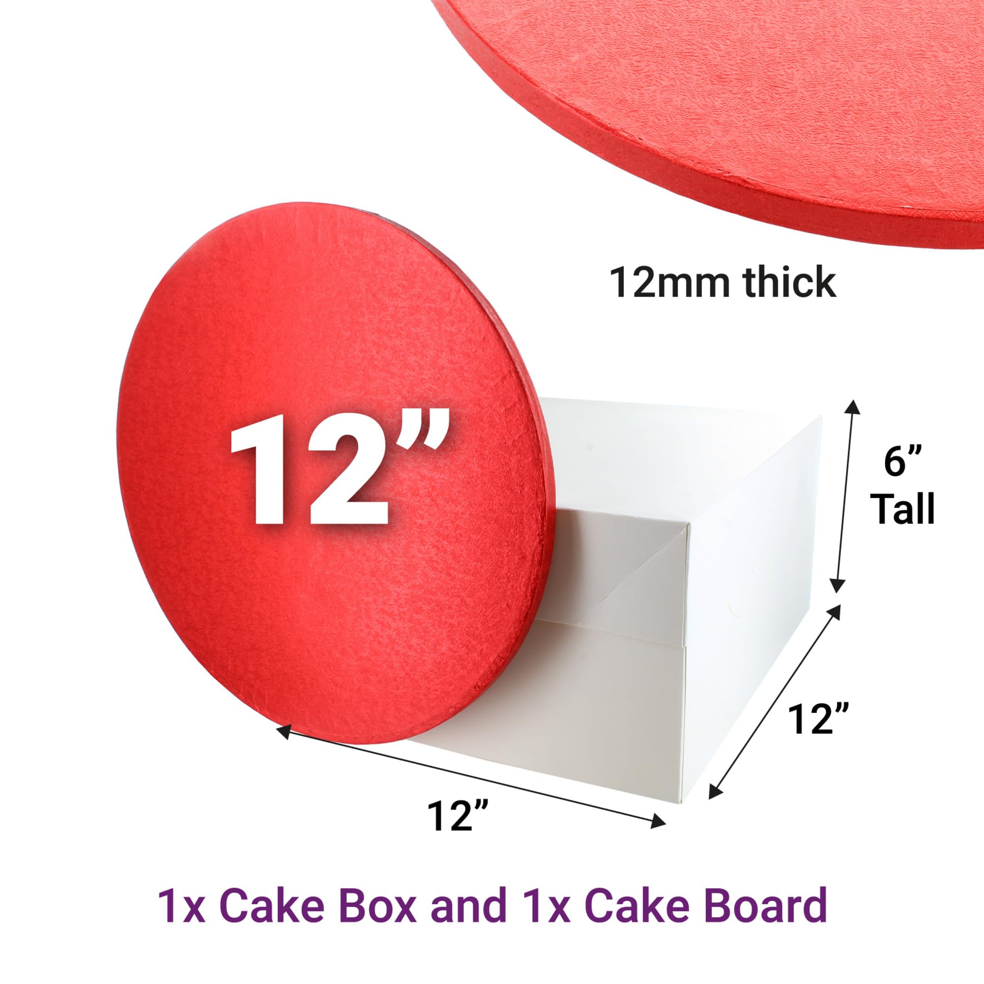 Culpitt Red Board & Box Set | 12' Round Drum & White Box | Cardboard Cake Carrier 3