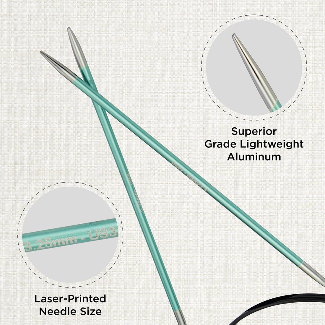 KNITPRO Zing Fixed Circular Knitting Needles - 80cm Length | 3.25mm Size | Lightweight Aluminium 2