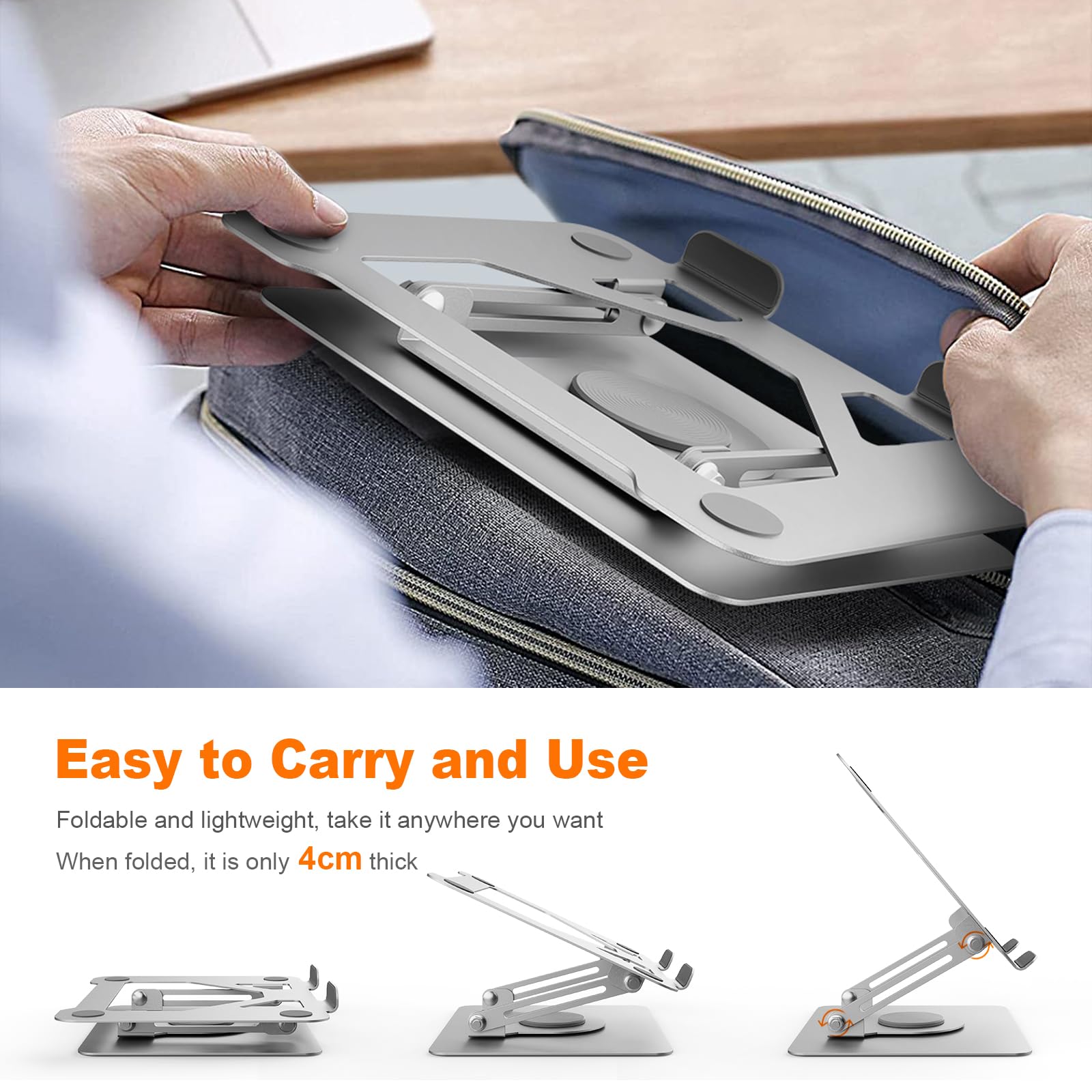 GRIFEMA Laptop Stand - 360° Swivel Base, Foldable & Adjustable Height for 11-17 Inch Laptops 6