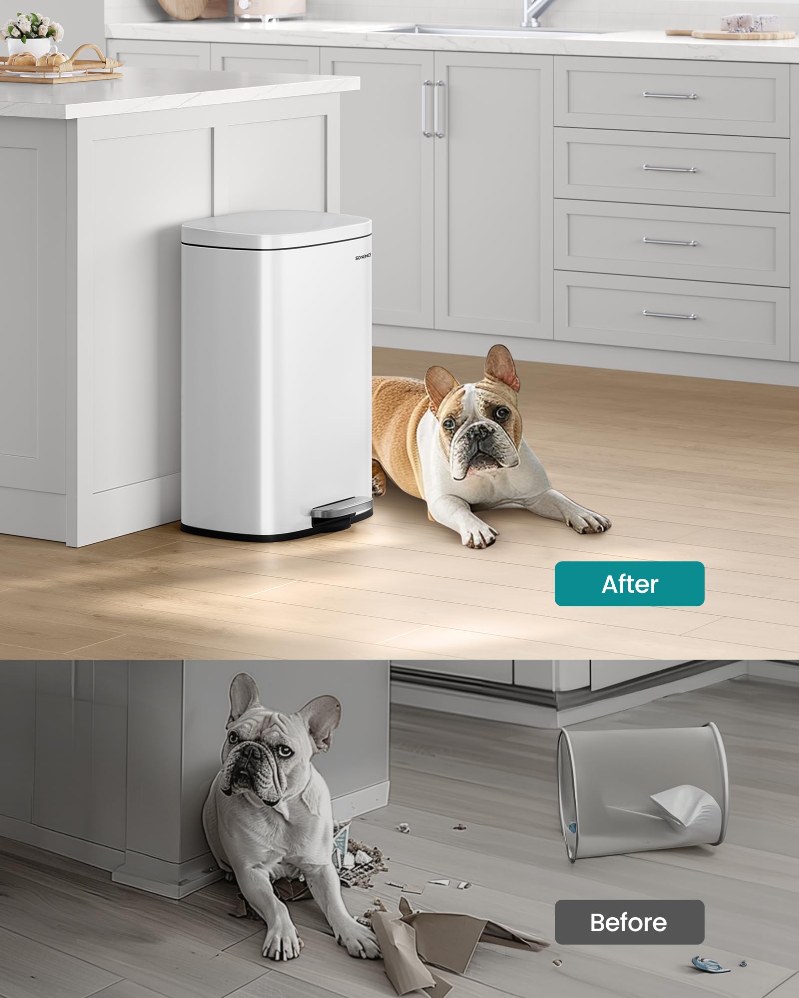 SONGMICS Kitchen Bin 50 L Pedal Rubbish Bin | Soft Close | Steel Exterior | White LTB101W01 7