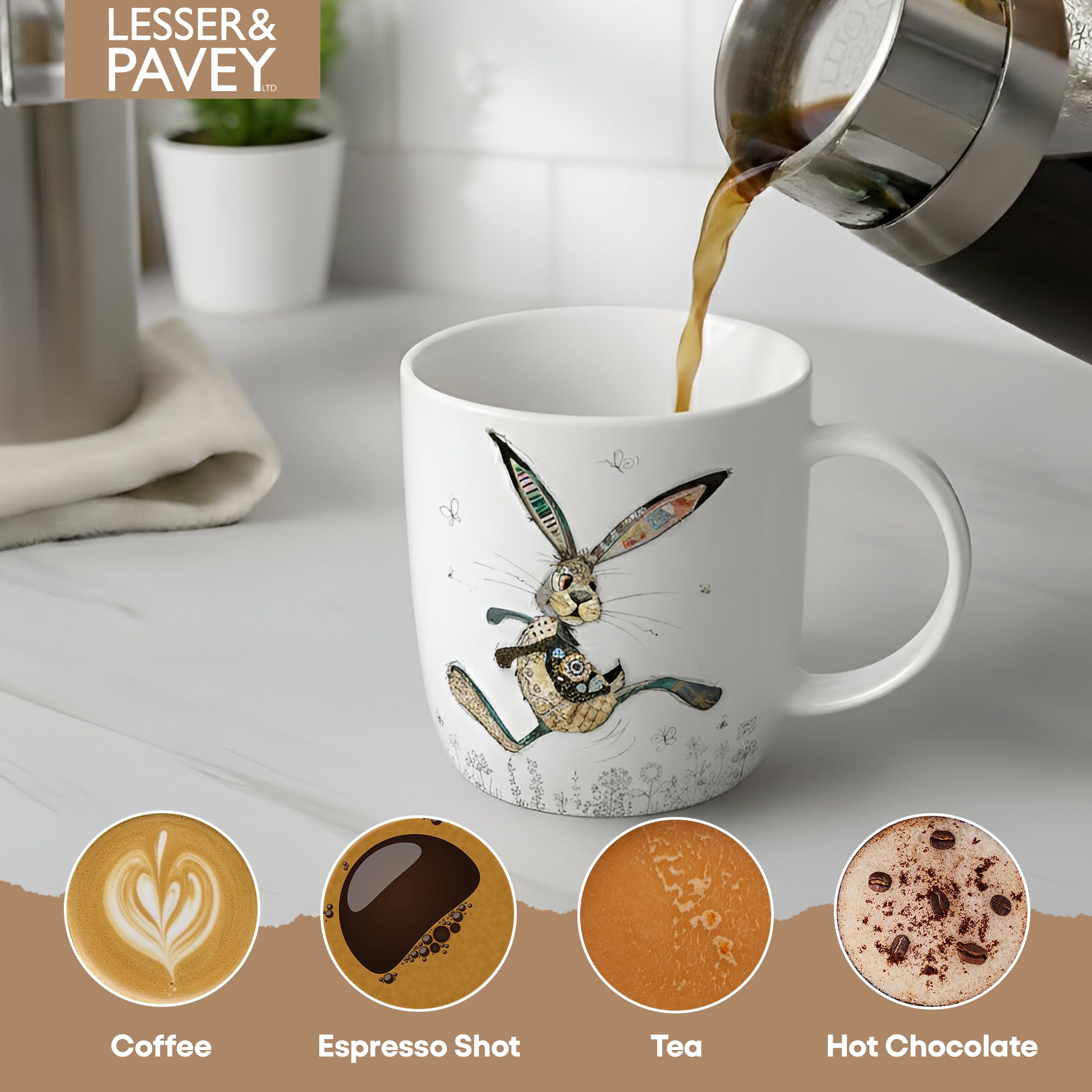 Lesser & Pavey Hesper Hare Ceramic Coffee Mug | British Design | Dishwasher Safe | 250g 5