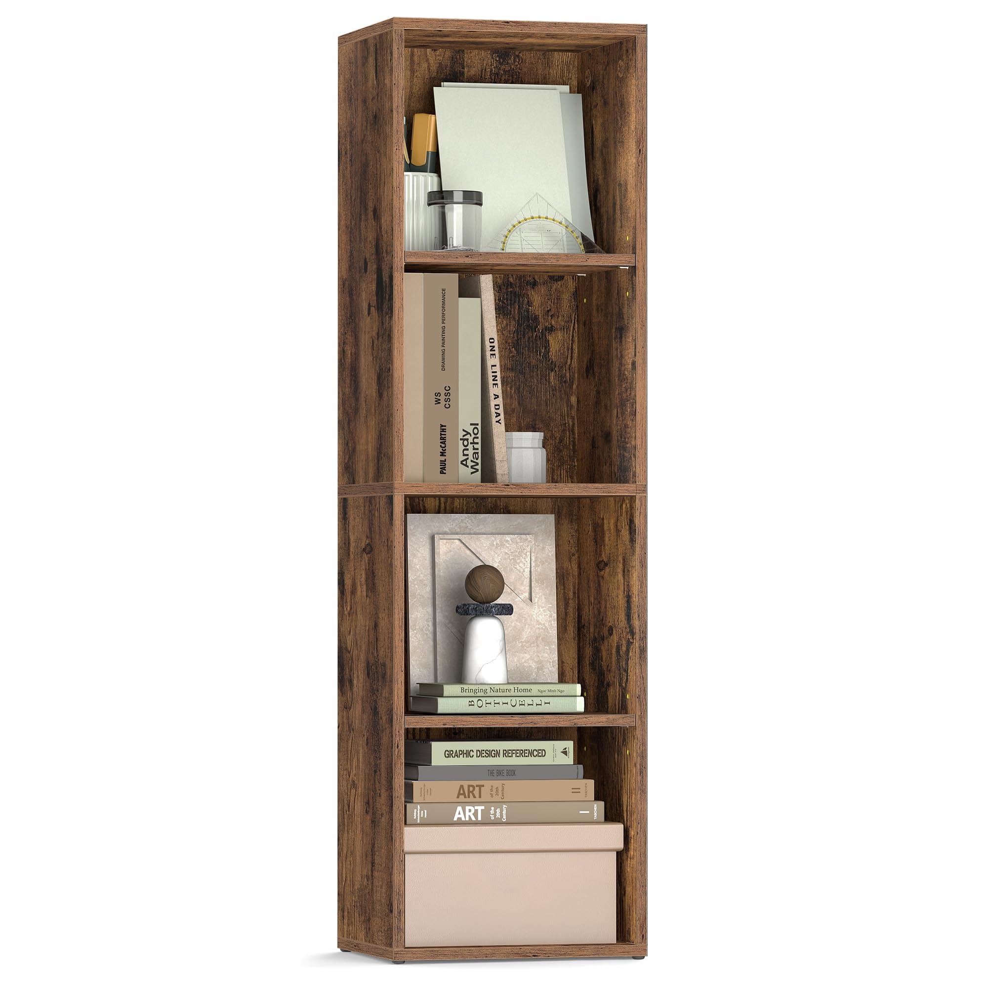 VASAGLE CUSTOS Collection 4-Tier Cube Bookcase Storage Shelf | Rustic Brown | Adjustable Shelves 1