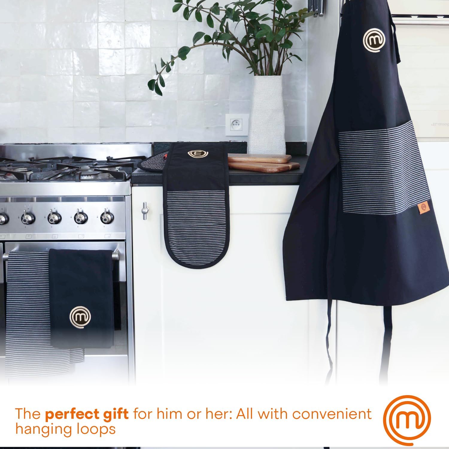 MasterChef Oven Mitts - Heat Resistant Cotton Double Gloves | Elite Black | Machine Washable 7