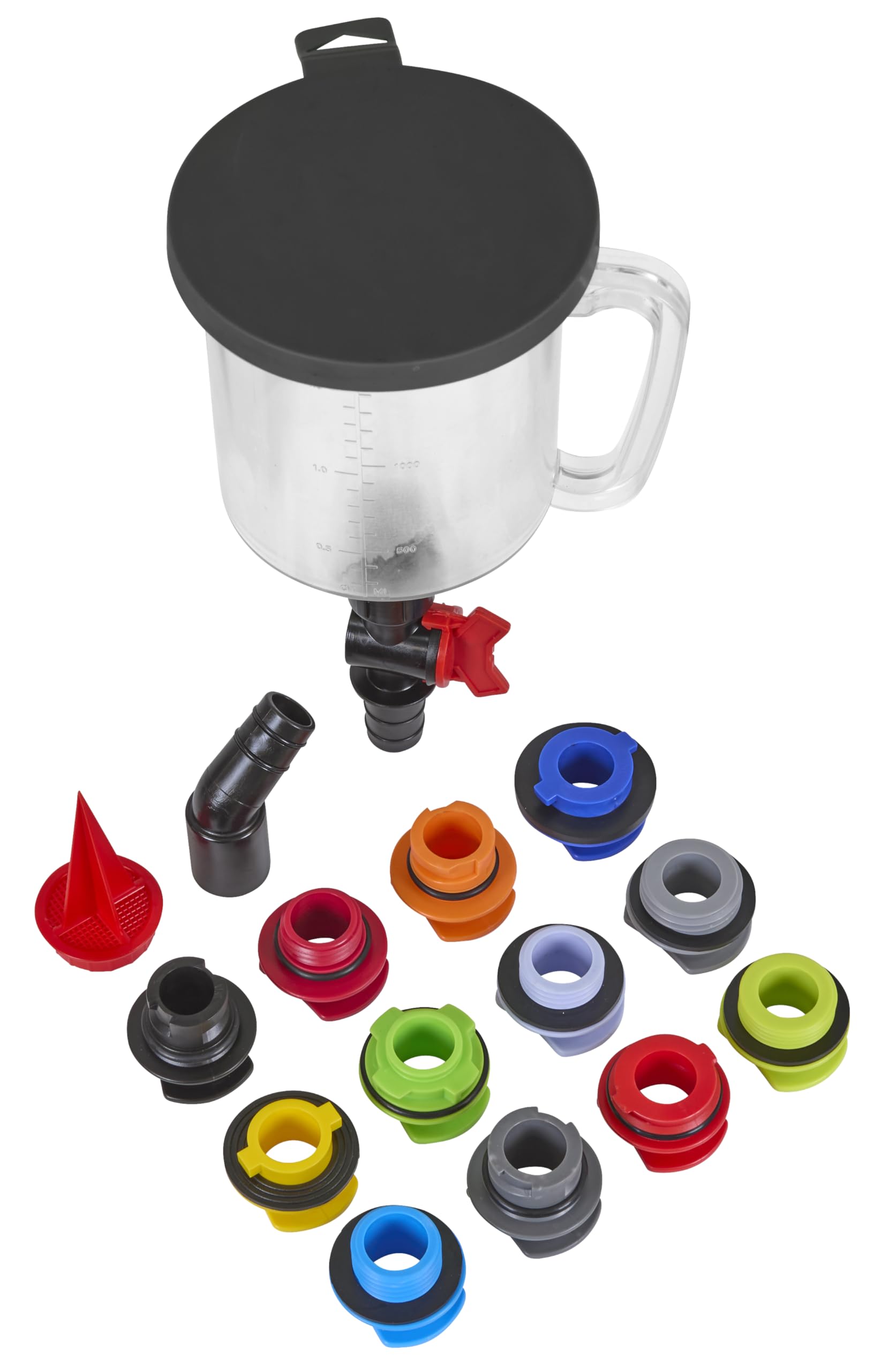 Sealey Master Engine Oil Funnel Filling Kit 15pc - Flow Control | 1500ML Capacity | Color-Coded Adapters