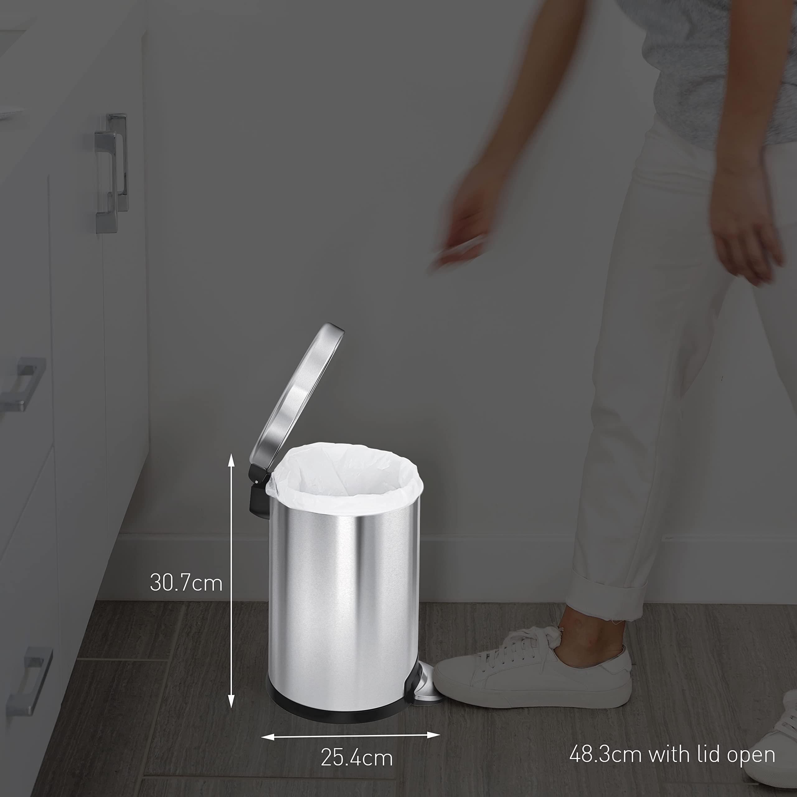 simplehuman CW1853CB 4.5L Round Pedal Bin - Silent Close Lid | Strong Steel Pedal | White Steel 6