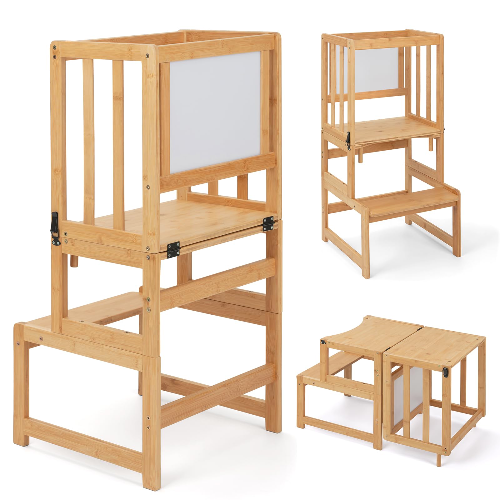 COSYLAND 3-in-1 Toddler Kitchen Stool Helper - Convertible Standing Tower | Bamboo | Supports 150 lbs 8