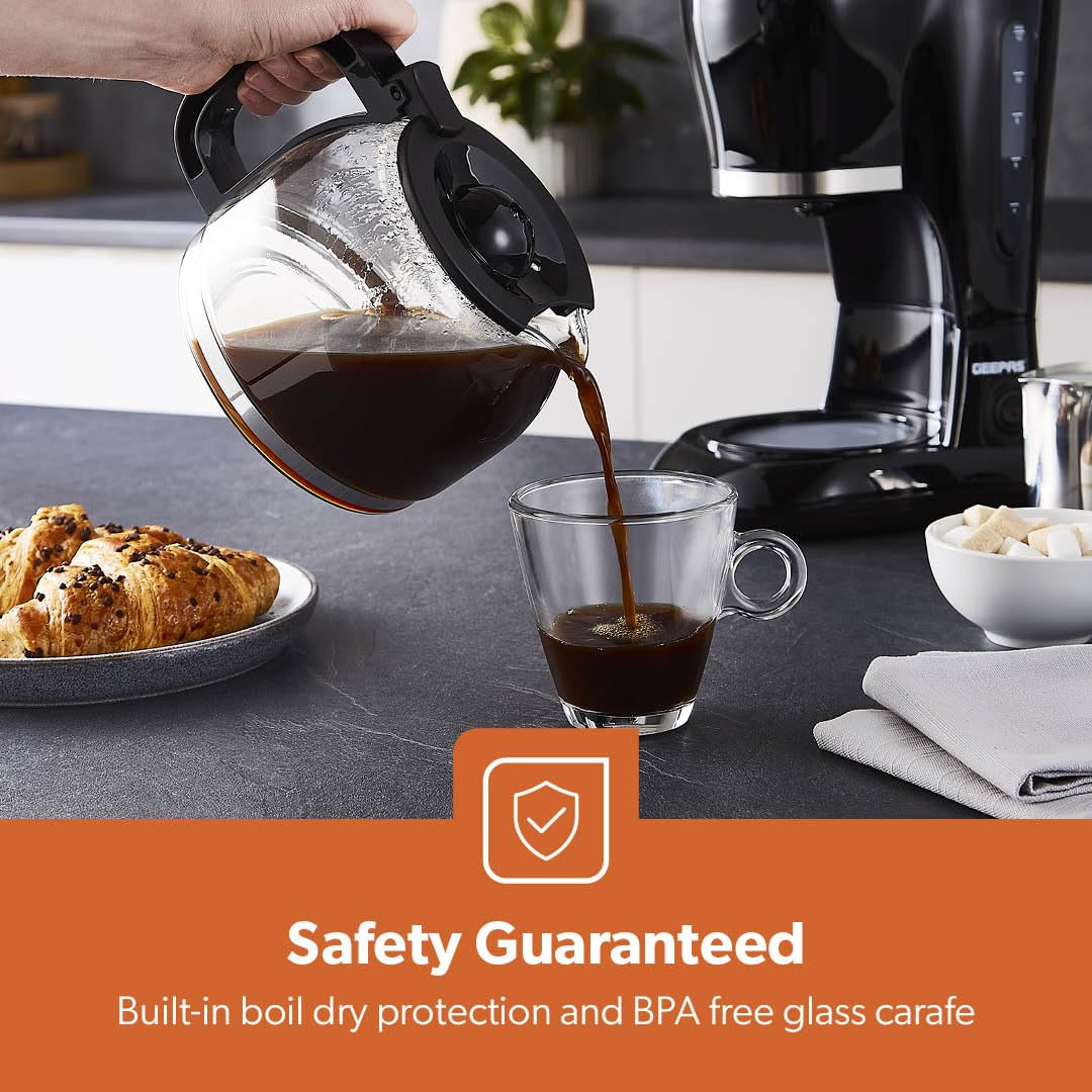 GEEPAS 1.5L Filter Coffee Machine - 800W Power, Permanent Filter, Auto Shut-Off | Black 5