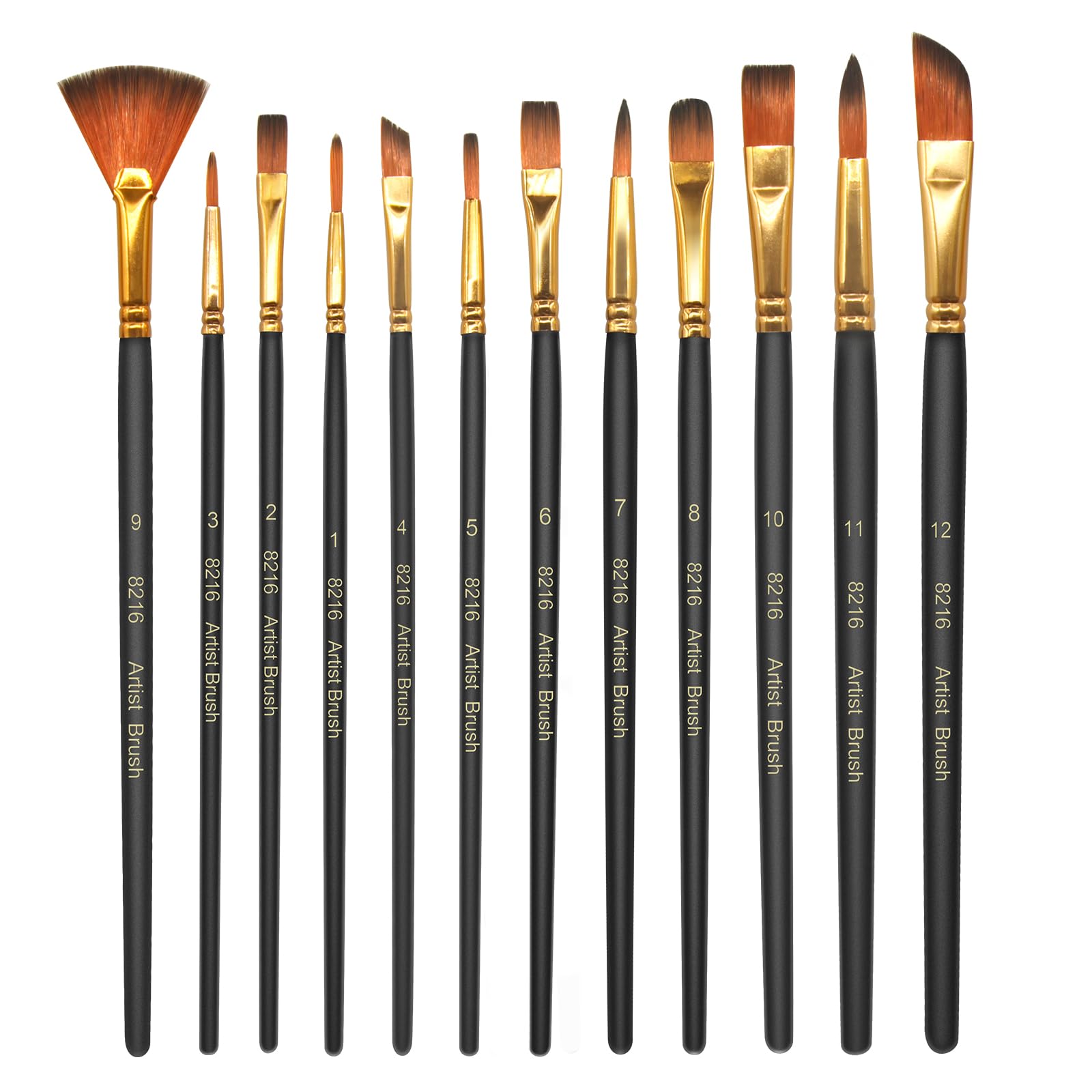 elzle Acrylic Paint Brushes Set - 12 Pcs Nylon Art Brushes with Wooden Handles for Watercolor & Oil Painting 1