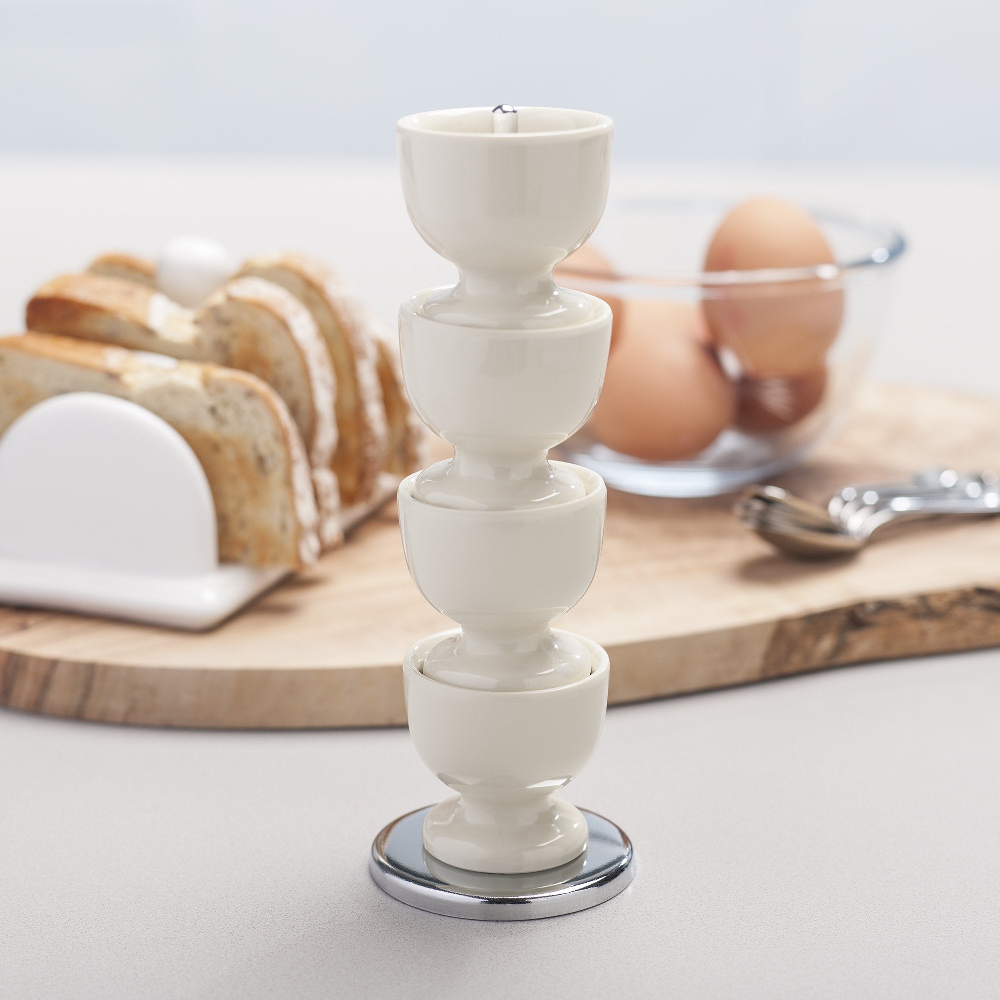 Zeal Stack and Store Egg Cups/Holders - Set of 4 with Chrome Stand, Melamine, Cream (G277C) 4