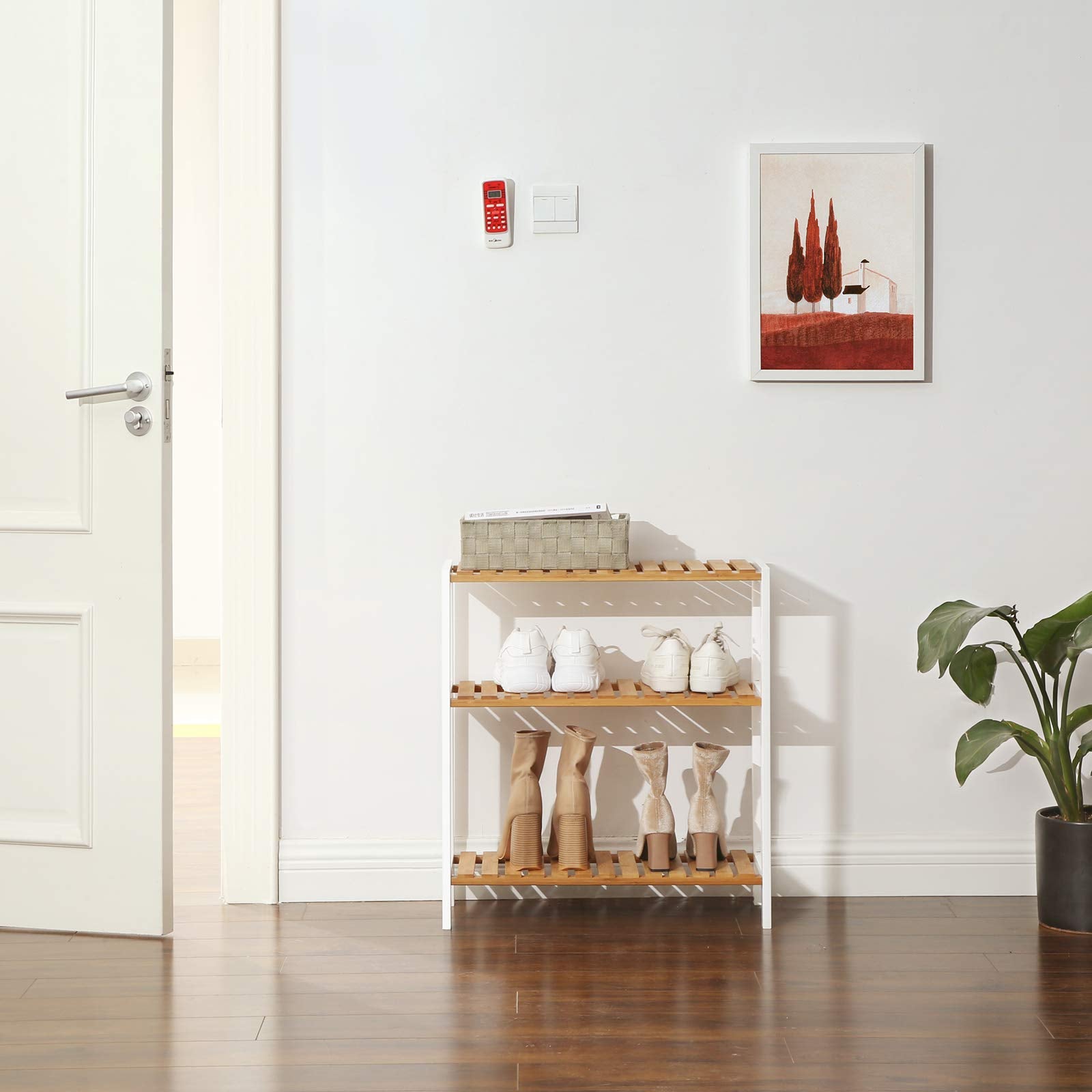 SONGMICS Bamboo Storage Shelf - 3 Tier Shelving Unit | Natural + White | 60x26x66 cm 4