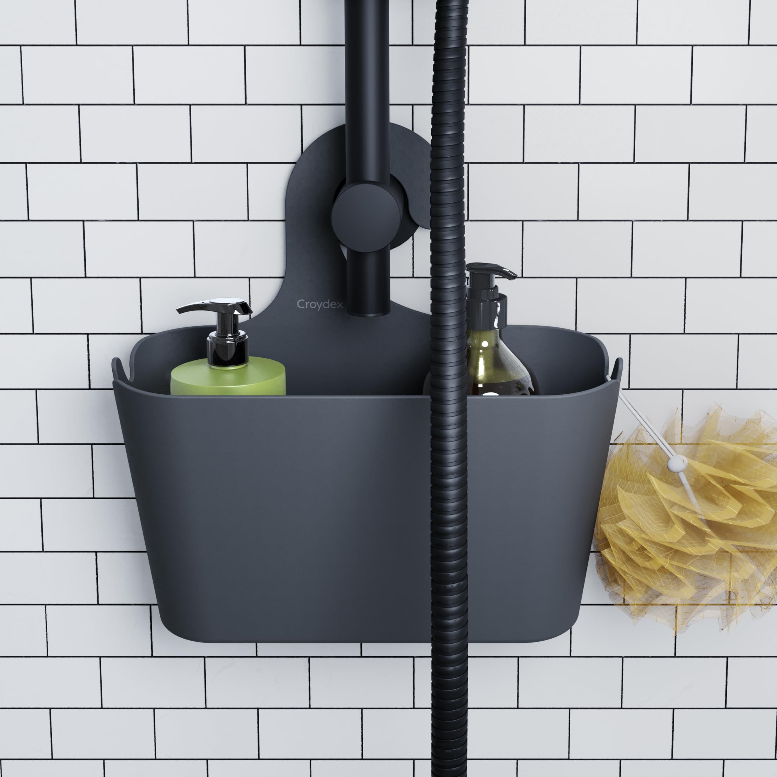 Croydex Hook Over Shower Caddy - Grey Plastic | Self-Draining | 26 x 26 x 8.5 cm 1