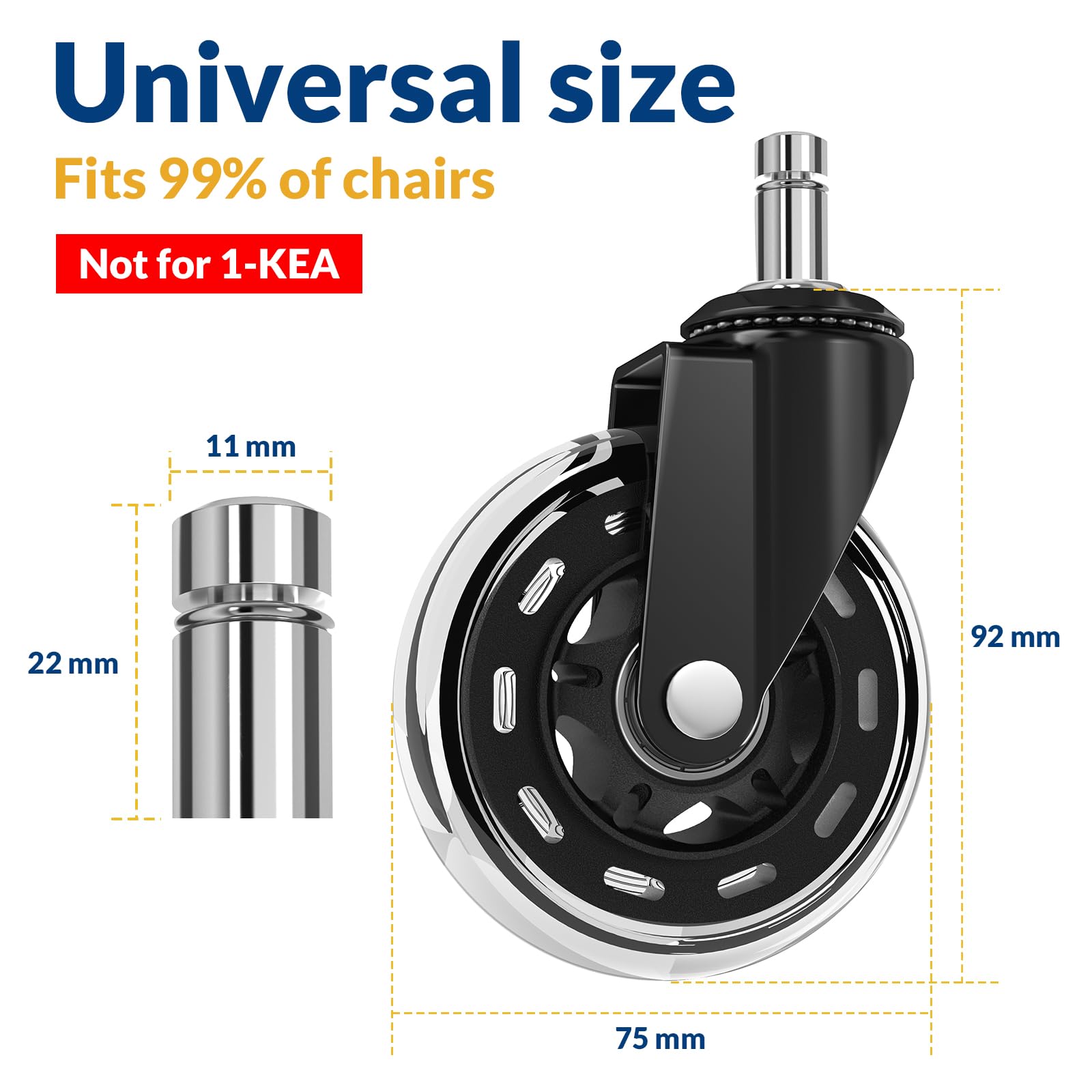 COSYLAND Office Chair Wheels Replacement - Floor-Safe Rubber Casters | 11x22mm Stem Mount | Supports up to 650lbs 2