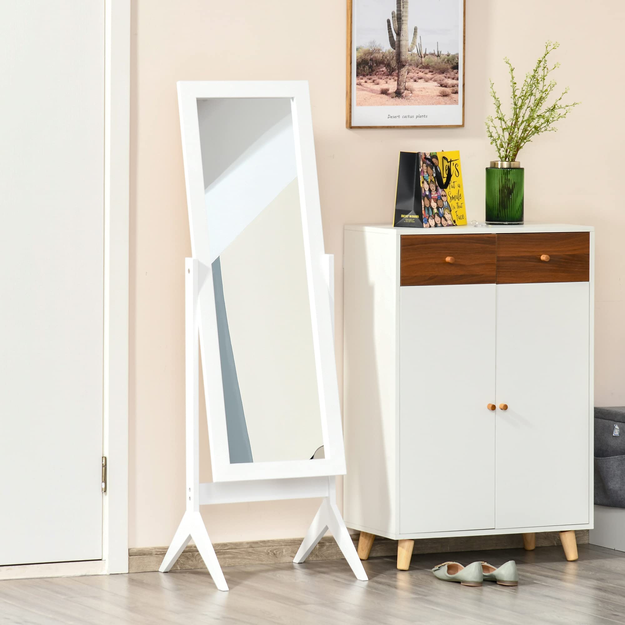 HOMCOM Freestanding Full Length Floor Mirror - Adjustable Angle, White MDF Frame | 148H x 47W cm 5