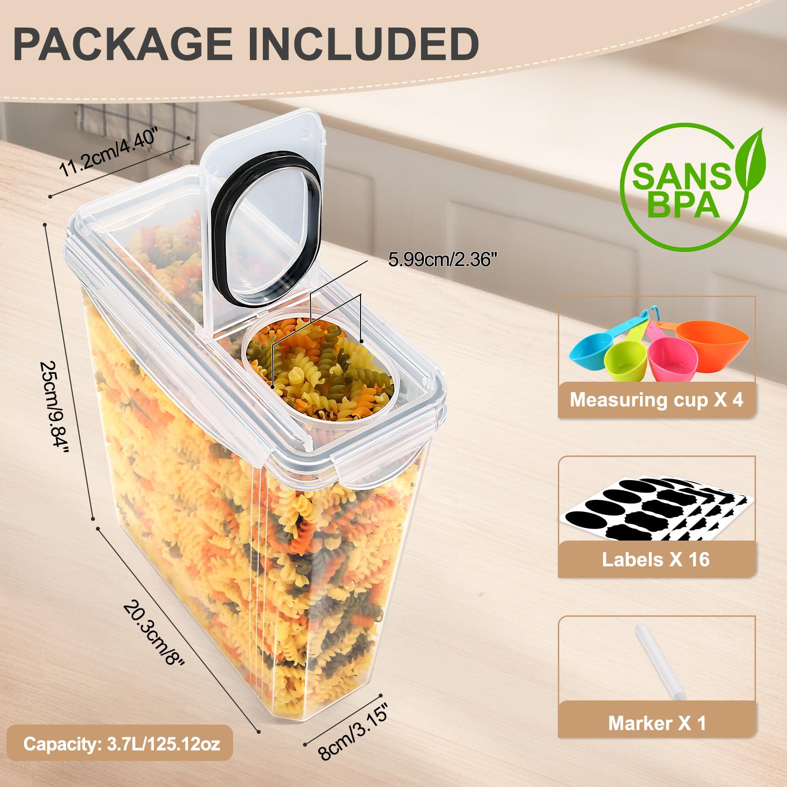 YASHE 3-Piece Airtight Cereal Storage Containers | 3.7L Large Capacity | BPA Free PP Plastic