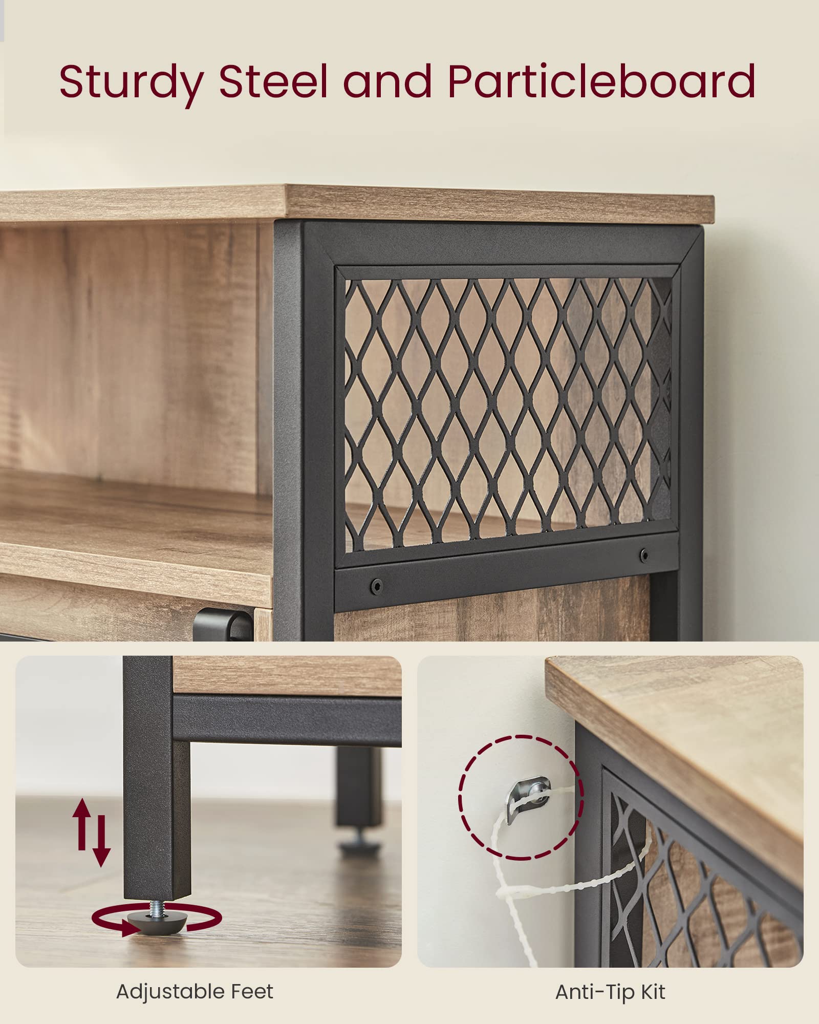 VASAGLE Sideboard Storage Cabinet - 30x70x80 cm | Rustic Style | Adjustable Shelf | Toasted Oak & Black 8