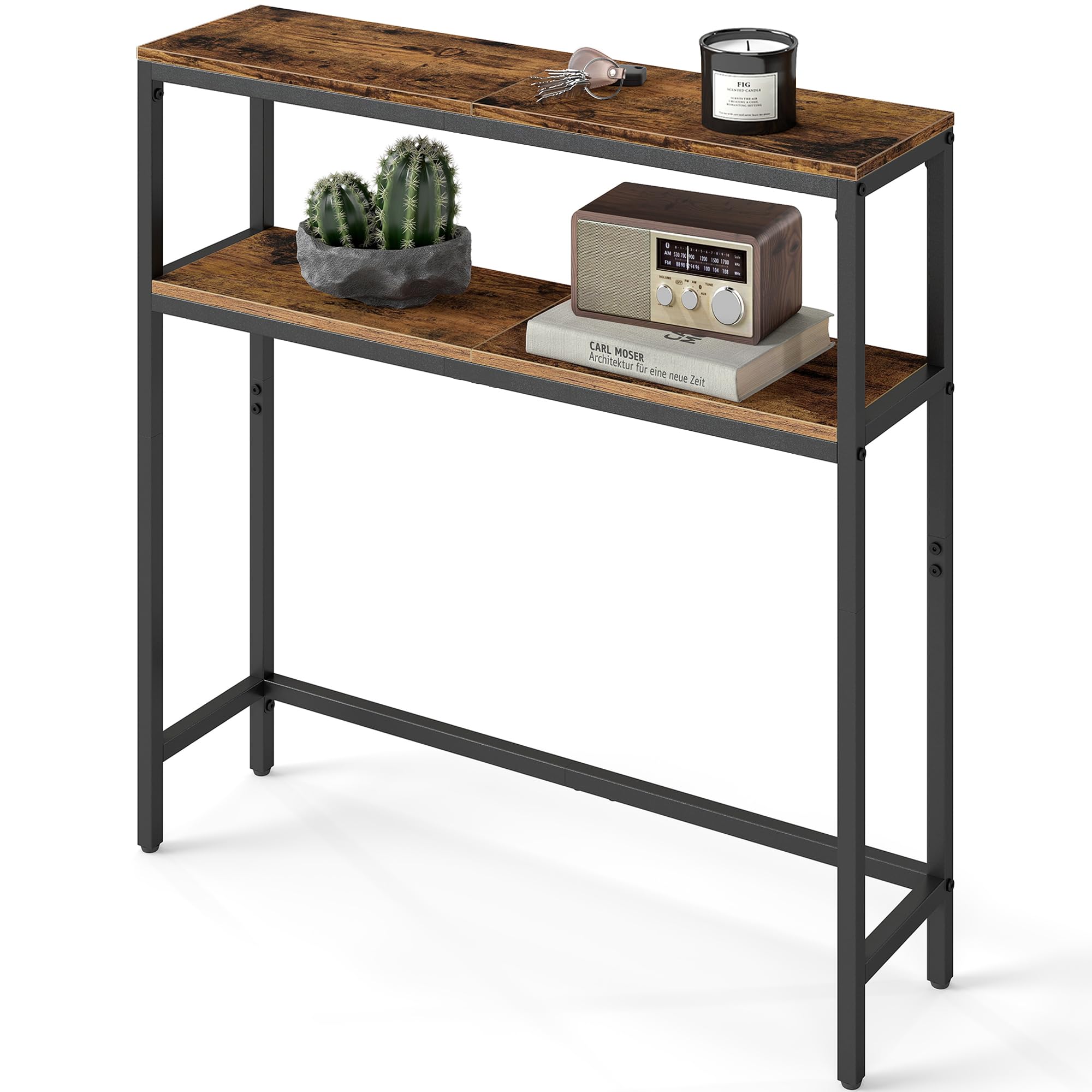 VASAGLE Console Table - 2-Tier Slim Sofa Table | 80 x 80 x 20 cm | Rustic Brown/Ink Black 1