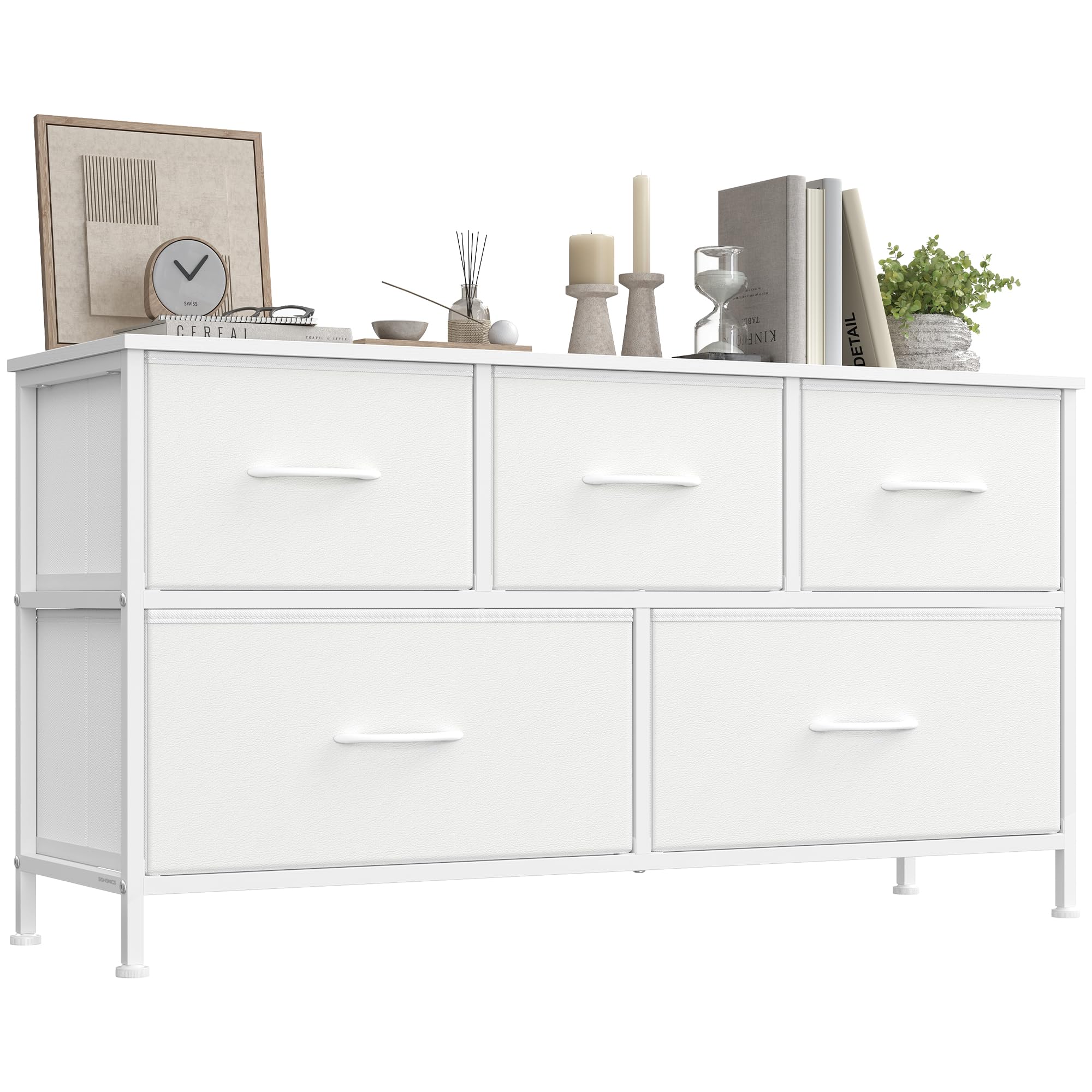 SONGMICS Chest of Drawers - 5 Storage Drawers | Steel Frame | Cloud White + Snow White 1