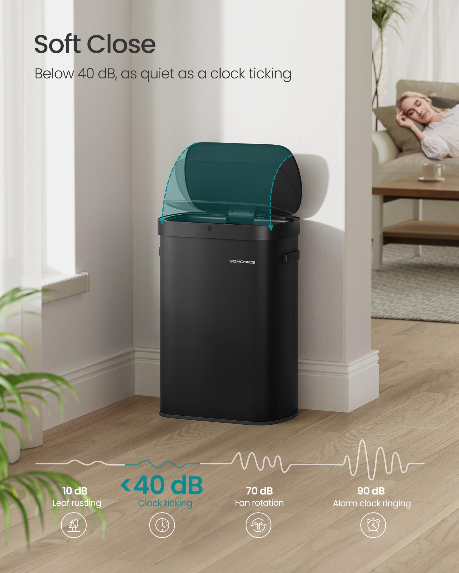 SONGMICS Automatic Kitchen Bin - 50 L Capacity | Motion Sensor | Ink Black Steel 5
