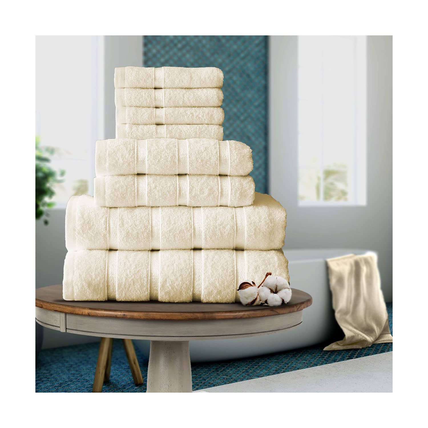 FAIRWAYUK Boston 8-Piece Towel Bale Set - 100% Egyptian Cotton | Super Soft | Cream 1