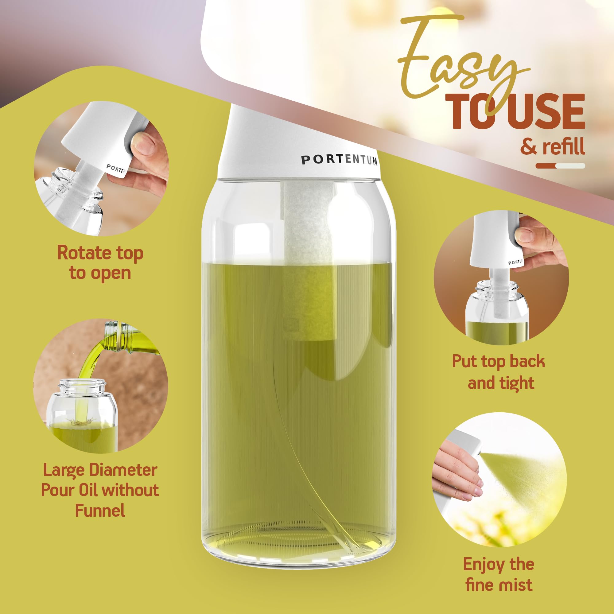 PORTENTUM Oil Sprayer Bottle - 300ml Glass Dispenser for Kitchen & Air Fryer | Fine Mist 7